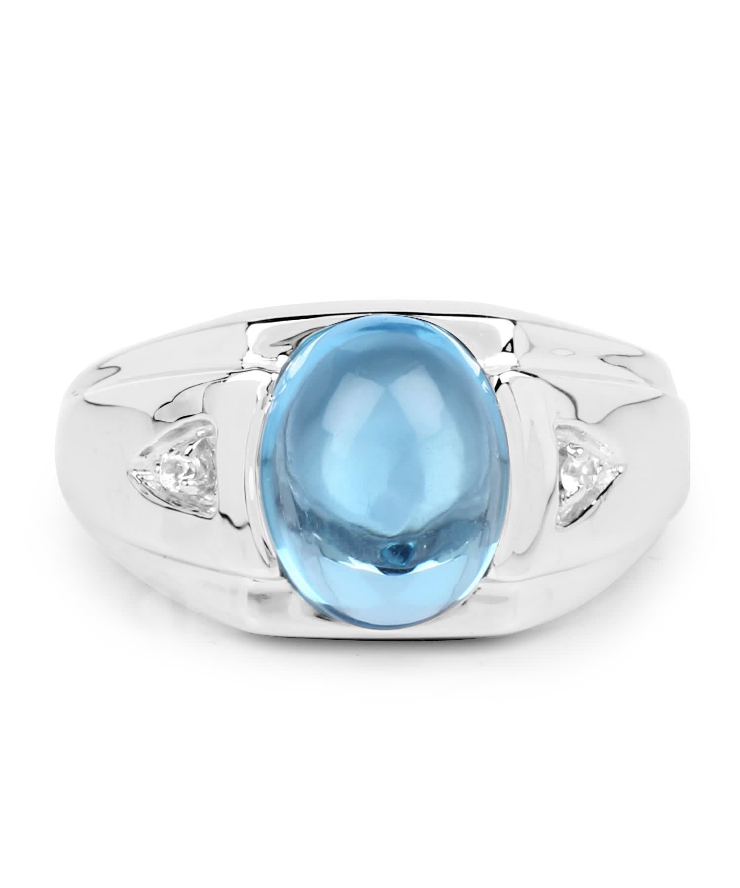 3.67ctw Natural Swiss Blue Topaz Rhodium Plated 925 Sterling Silver Pinky Ring View 3