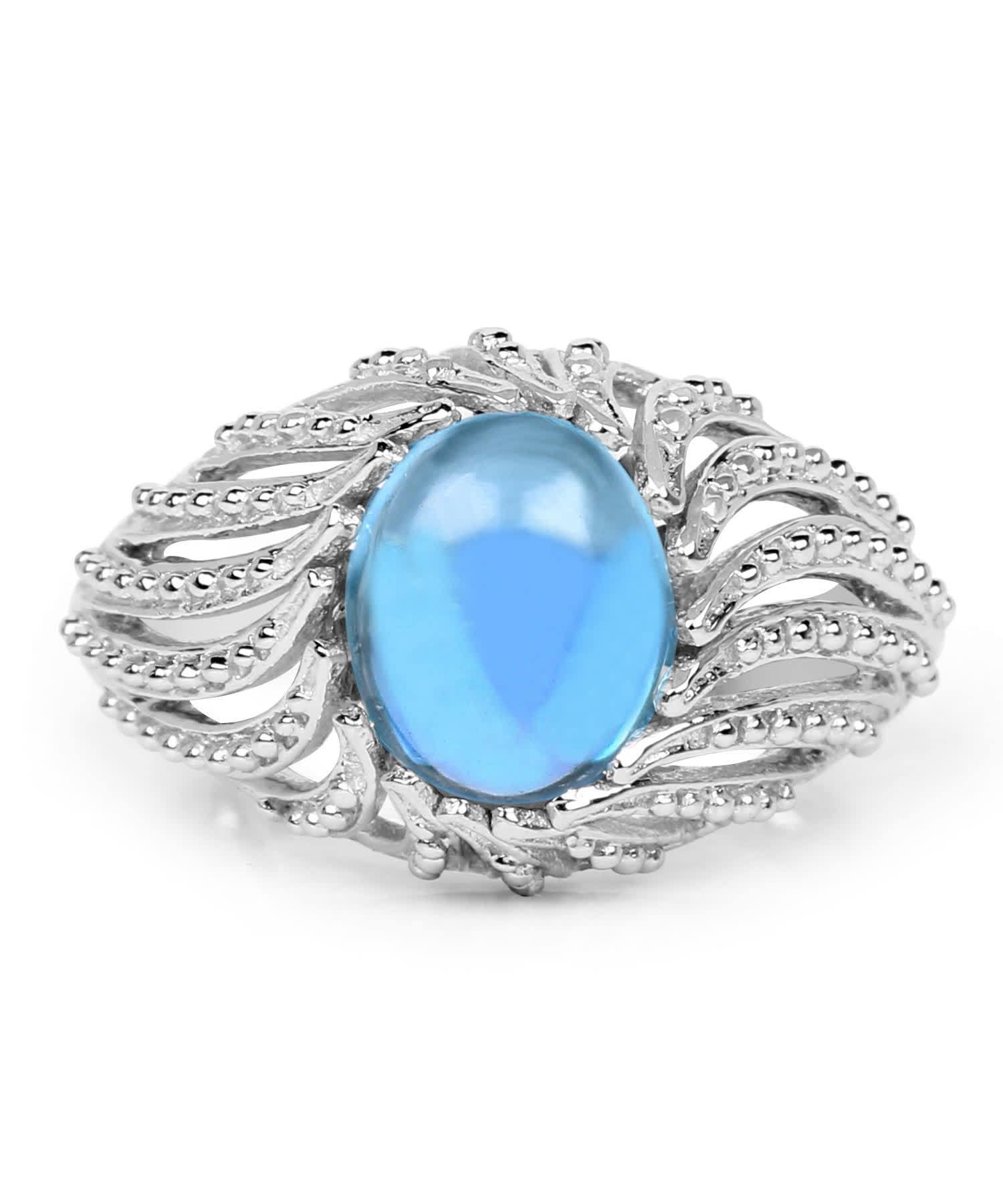 3.65ctw Natural Swiss Blue Topaz Rhodium Plated 925 Sterling Silver Right Hand Ring View 3