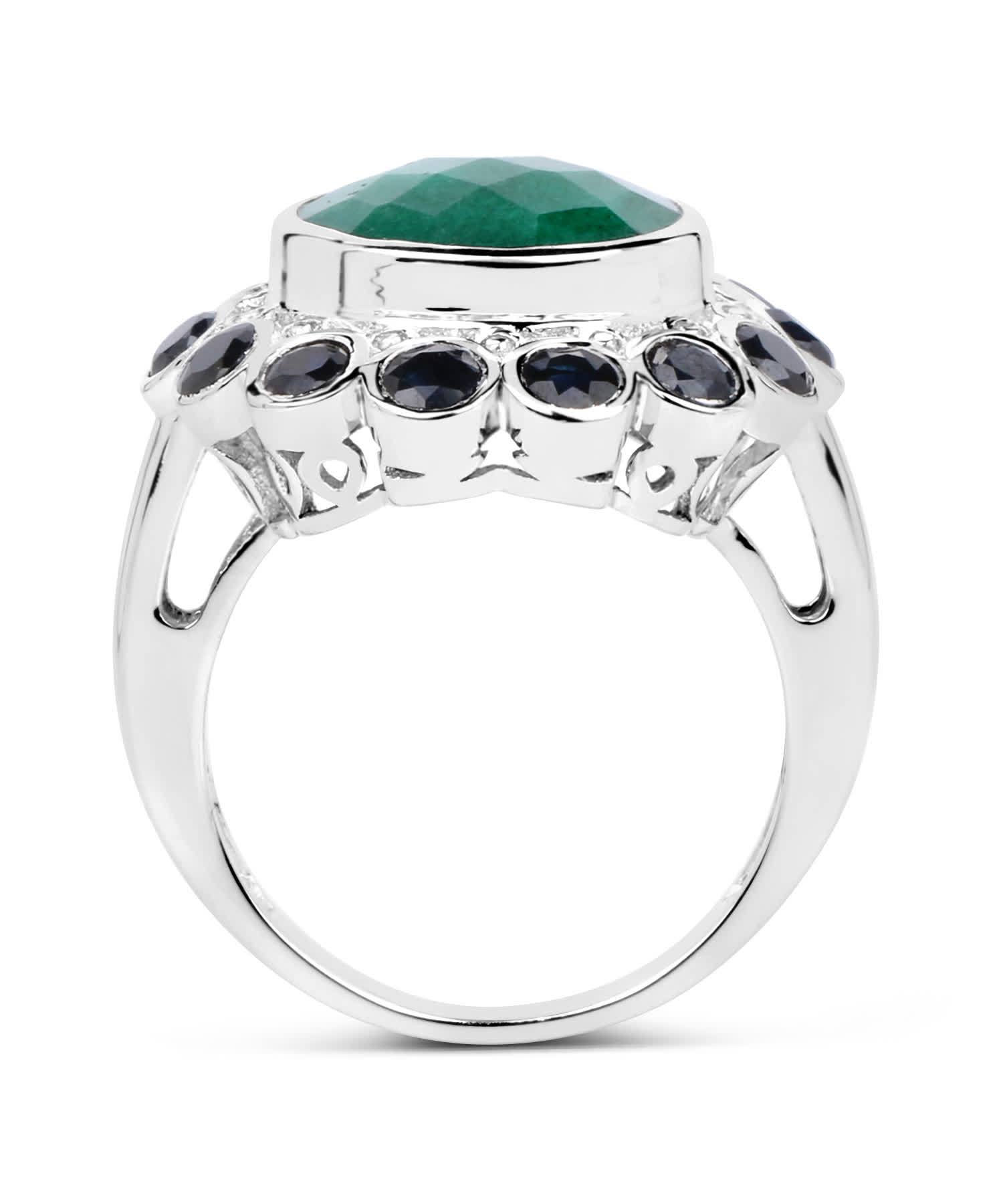 6.88ctw Natural Forest Green Emerald and Midnight Blue Sapphire Rhodium Plated 925 Sterling Silver Cocktail Ring View 2