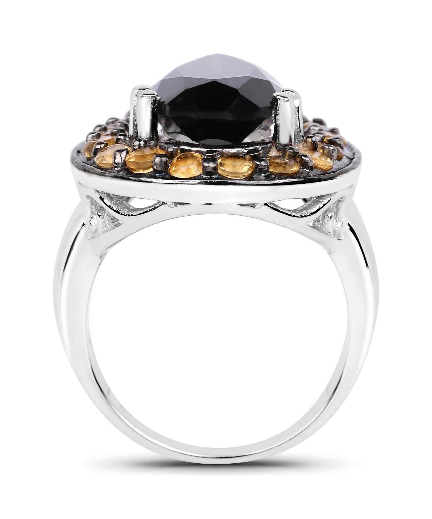 7.34ctw Natural Smoky Quartz and Citrine Rhodium Plated 925 Sterling Silver Cocktail Ring View 2