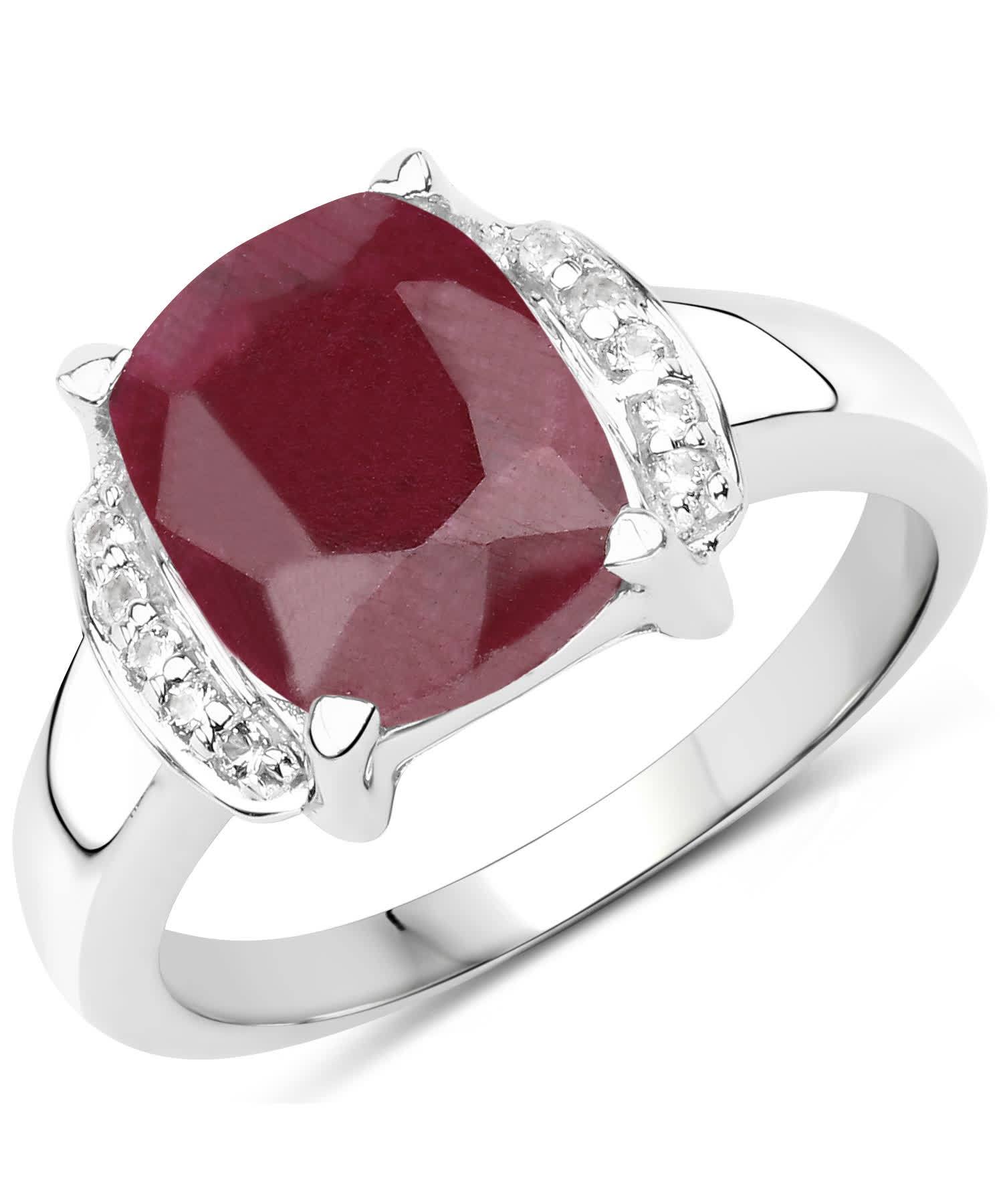 4.05ctw Natural Ruby and Topaz Rhodium Plated 925 Sterling Silver Ring View 1