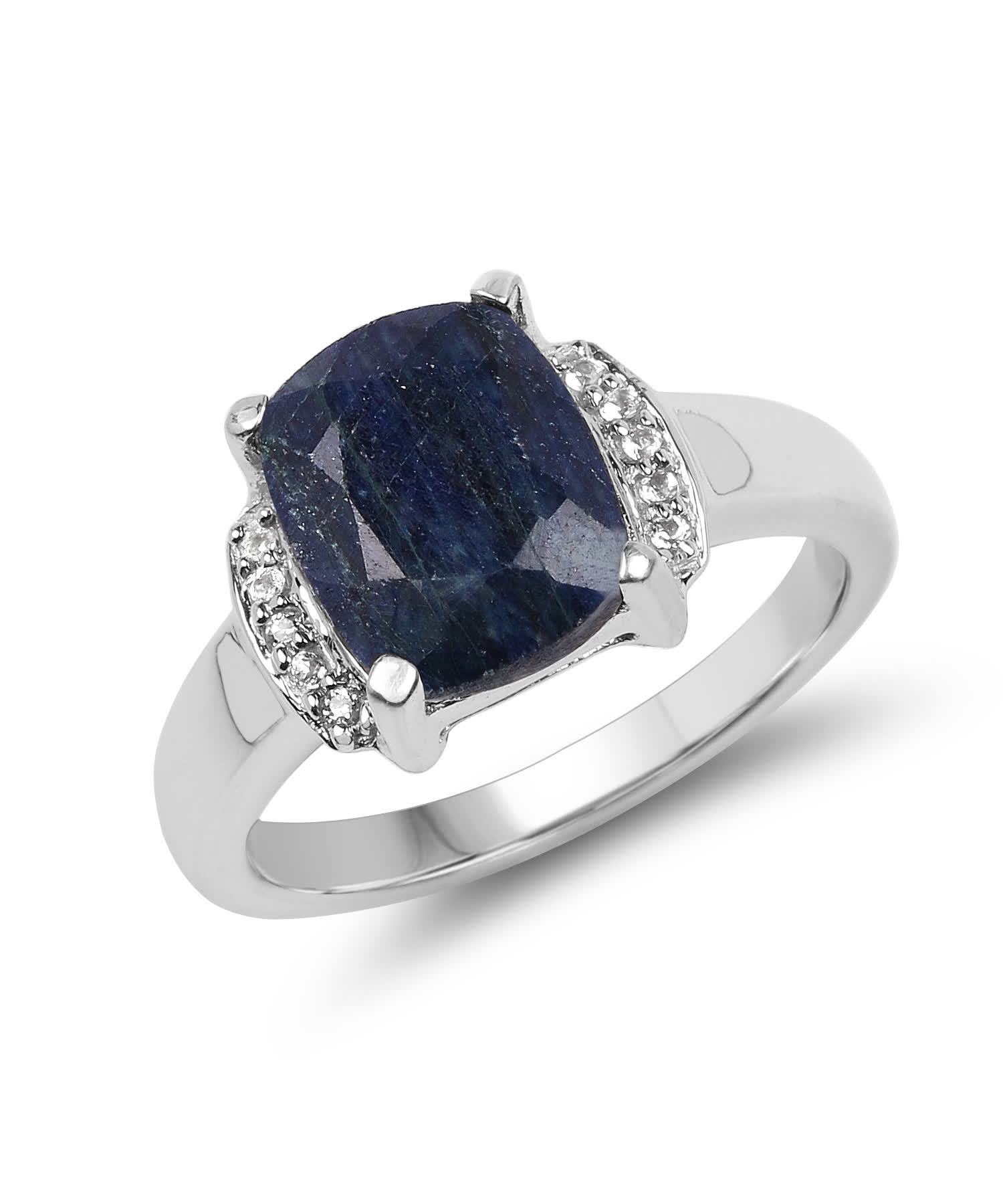 4.05ctw Natural Midnight Blue Sapphire and Topaz Rhodium Plated 925 Sterling Silver Ring View 1
