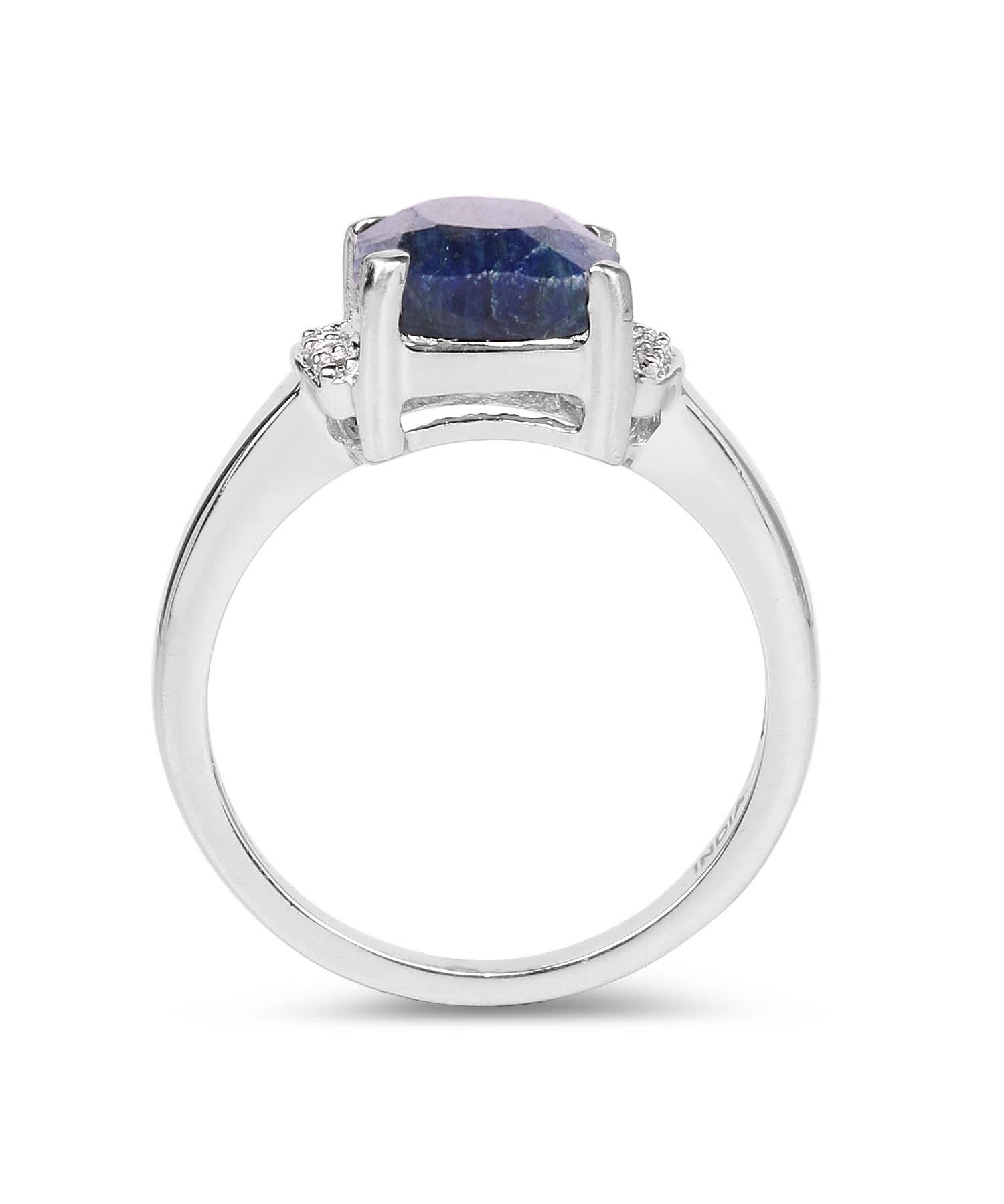 4.05ctw Natural Midnight Blue Sapphire and Topaz Rhodium Plated 925 Sterling Silver Ring View 2