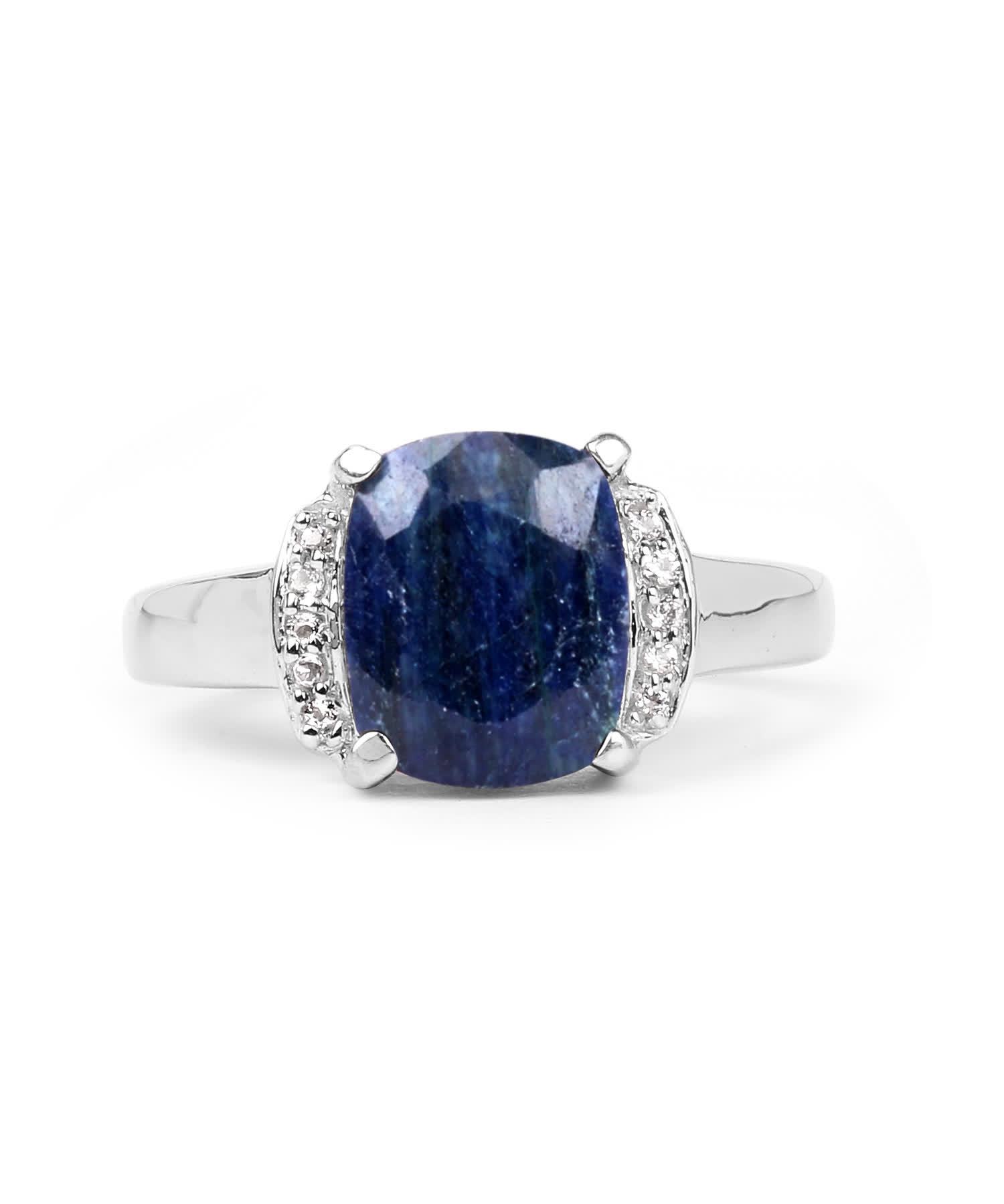4.05ctw Natural Midnight Blue Sapphire and Topaz Rhodium Plated 925 Sterling Silver Ring View 3