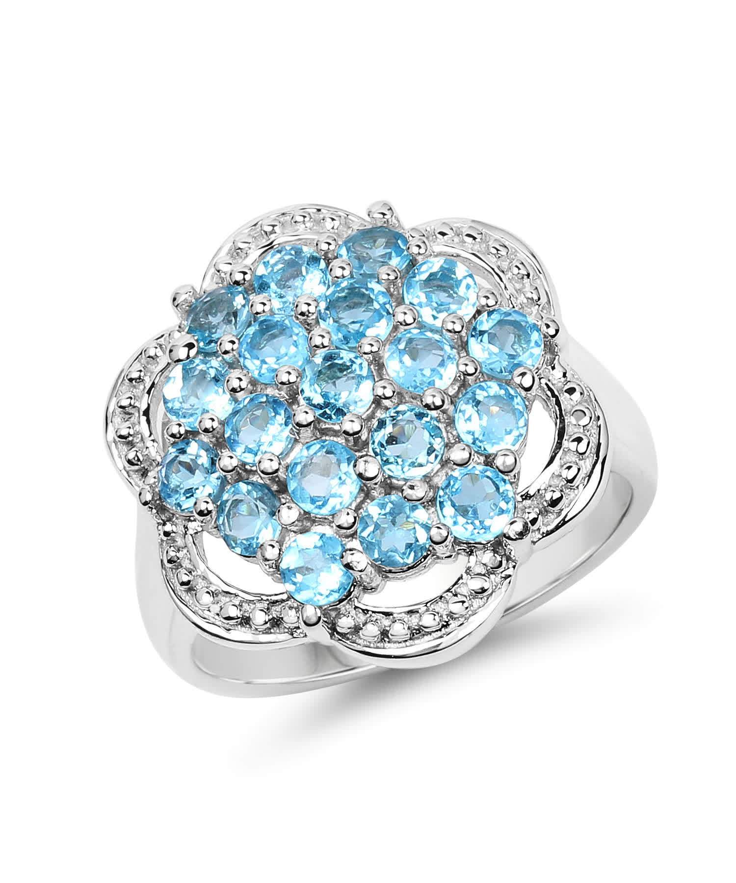 1.90ctw Natural Swiss Blue Topaz Rhodium Plated 925 Sterling Silver Cocktail Ring View 1