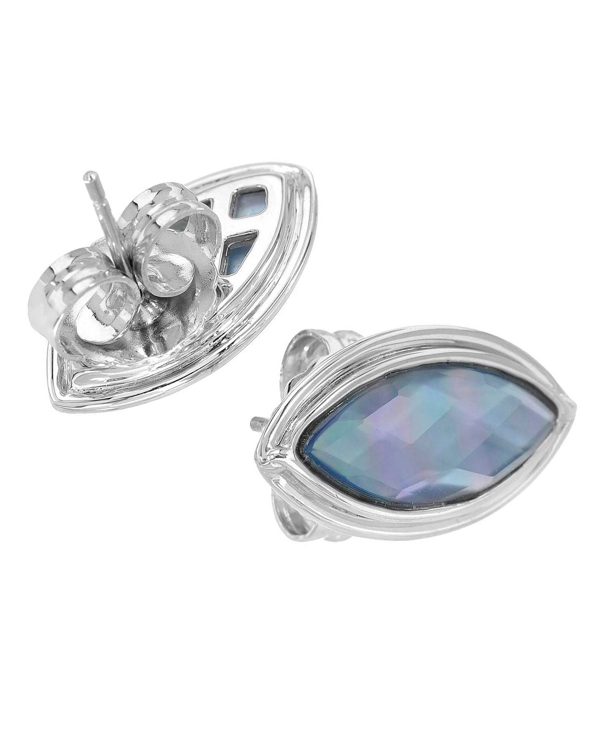 Colore by Simon Golub 3.20 ctw Natural Mother of Pearl & Quartz Double 925 Sterling Silver Marquise Earrings View 2