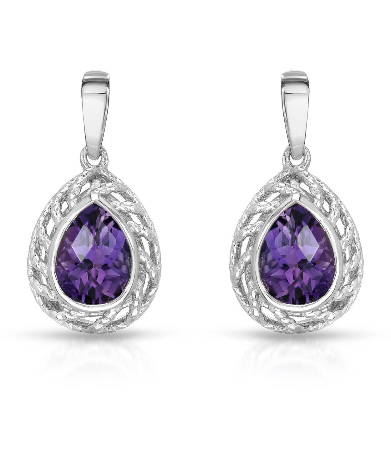 Colore by Simon Golub 2.60 ctw Natural Amethyst Rhodium Plated 925 Sterling Silver Drop Dangle Earrings View 1