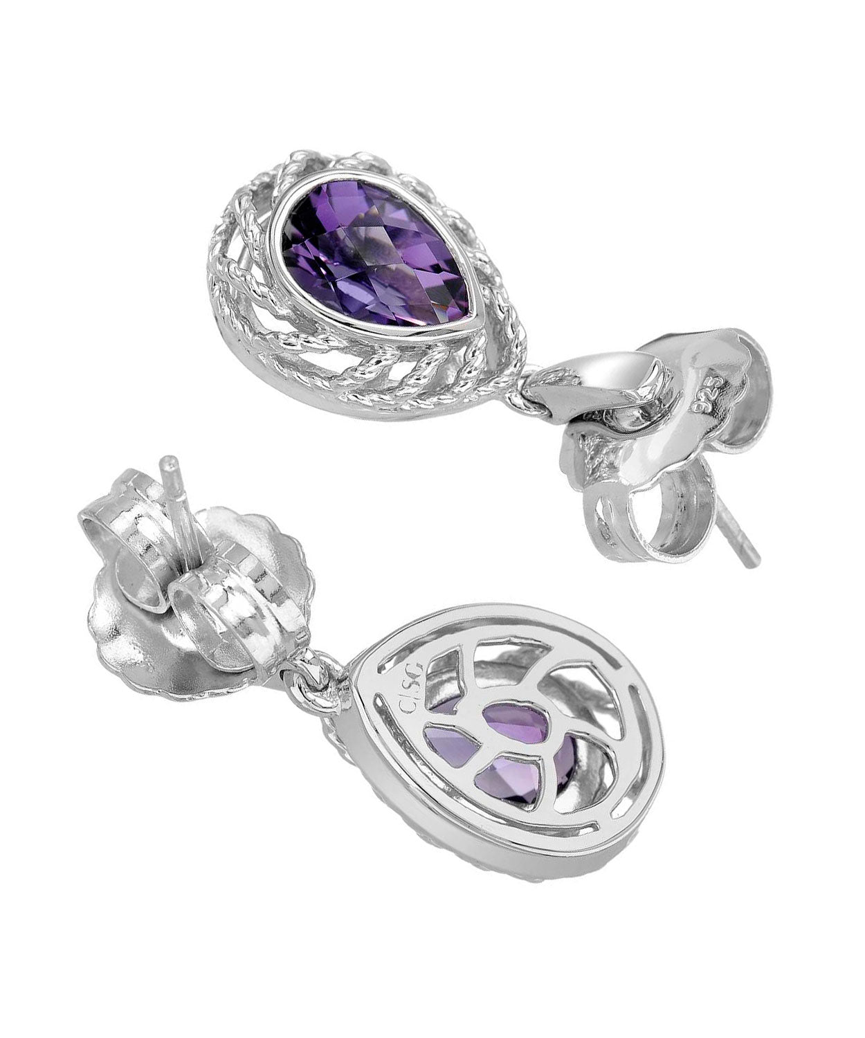 Colore by Simon Golub 2.60 ctw Natural Amethyst Rhodium Plated 925 Sterling Silver Drop Dangle Earrings View 2