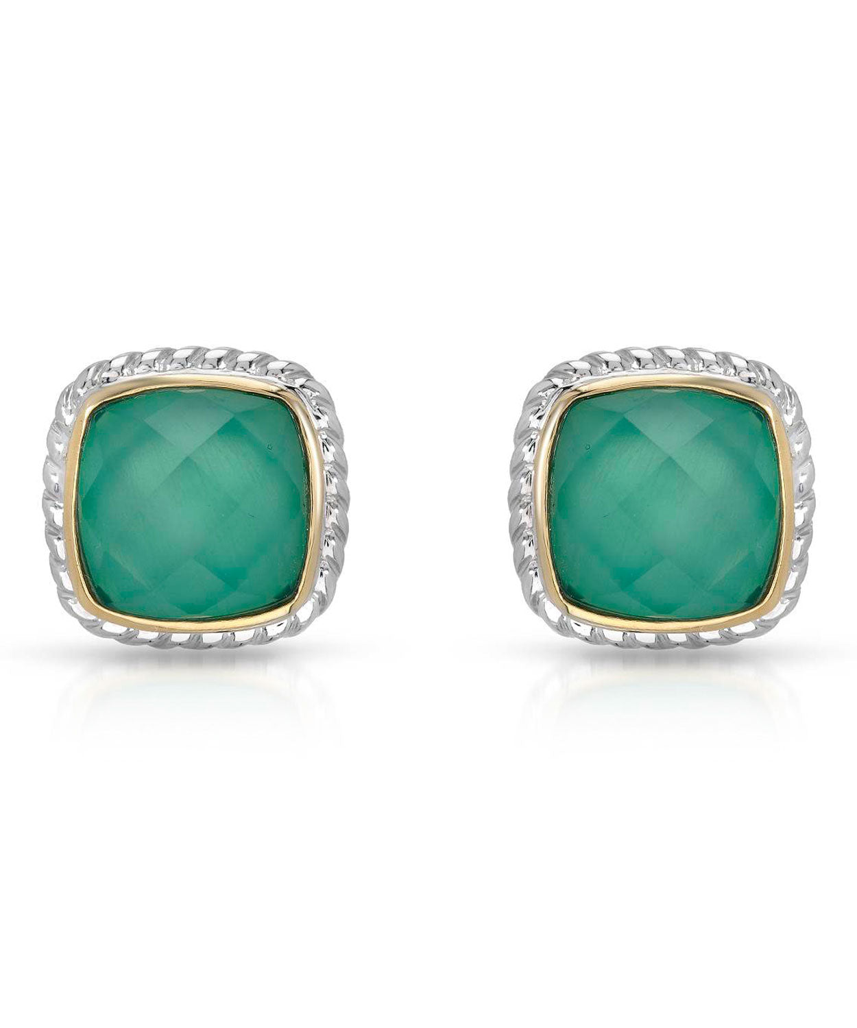 Colore by Simon Golub 7.70 ctw Natural Quartz & Green Agate Doublet 925 Sterling Silver Bold Cocktail Earrings - With 18k Gold Inlay View 1