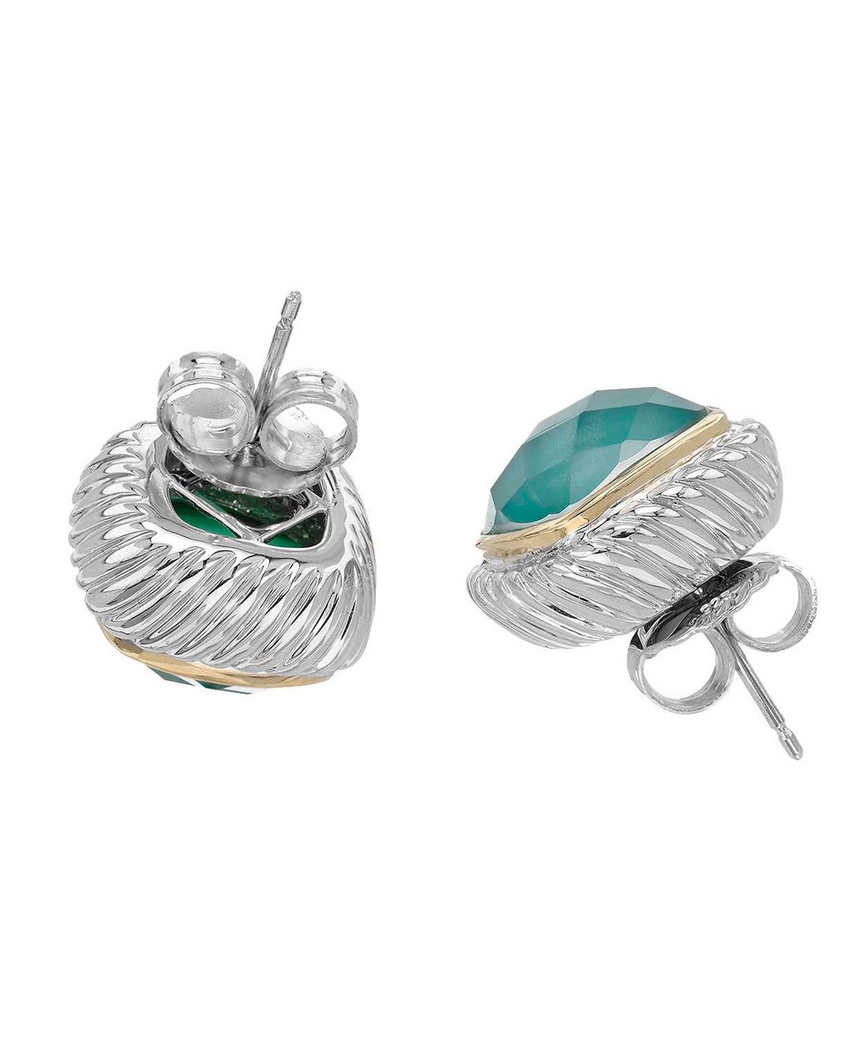 Colore by Simon Golub 7.70 ctw Natural Quartz & Green Agate Doublet 925 Sterling Silver Bold Cocktail Earrings - With 18k Gold Inlay View 2