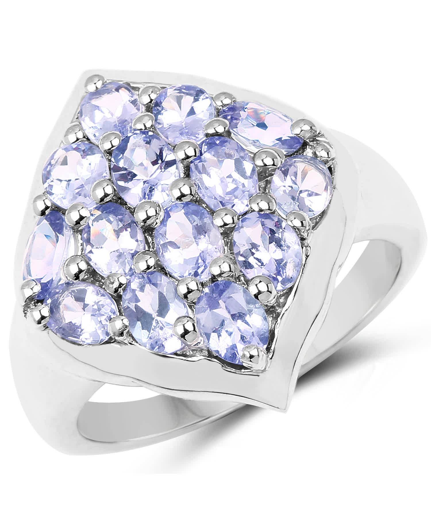 2.38ctw Natural Tanzanite Rhodium Plated 925 Sterling Silver Cluster Ring View 1
