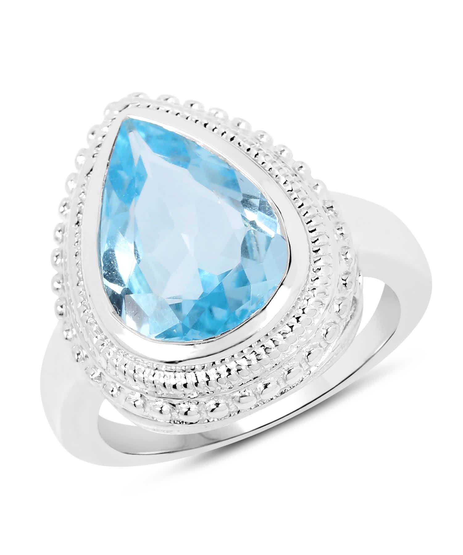 5.30ctw Natural Sky Blue Topaz Rhodium Plated 925 Sterling Silver Cocktail Ring View 1