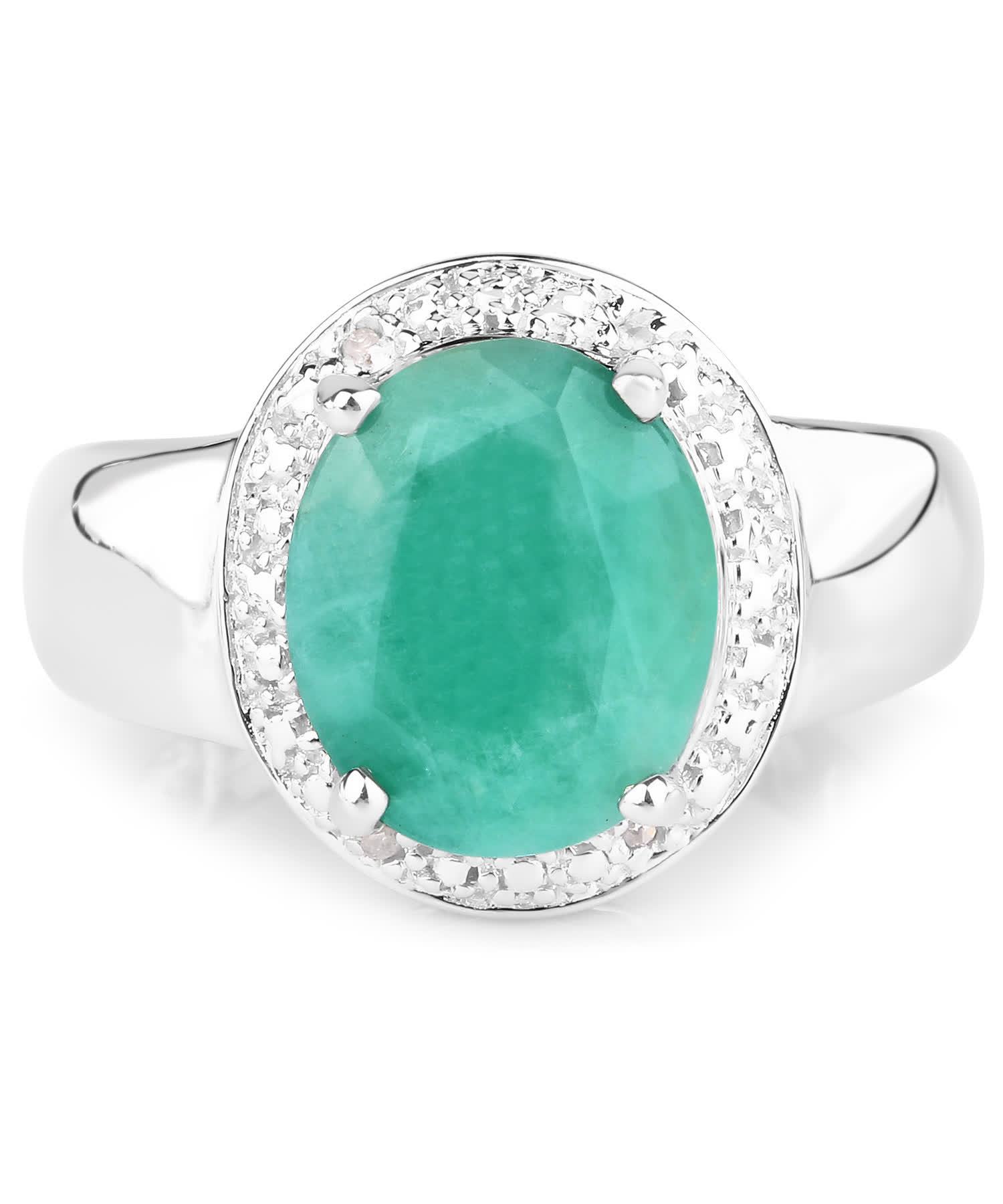 4.72ctw Natural Sakota Emerald and Diamond Rhodium Plated 925 Sterling Silver Ring View 3
