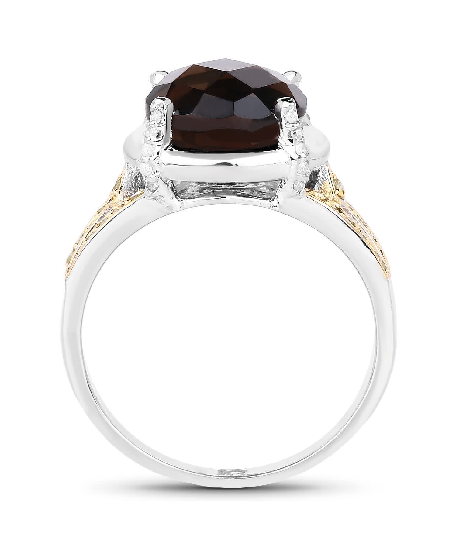 3.28ctw Natural Smoky Quartz and Yellow Diamond Rhodium Plated 925 Sterling Silver Ring View 2