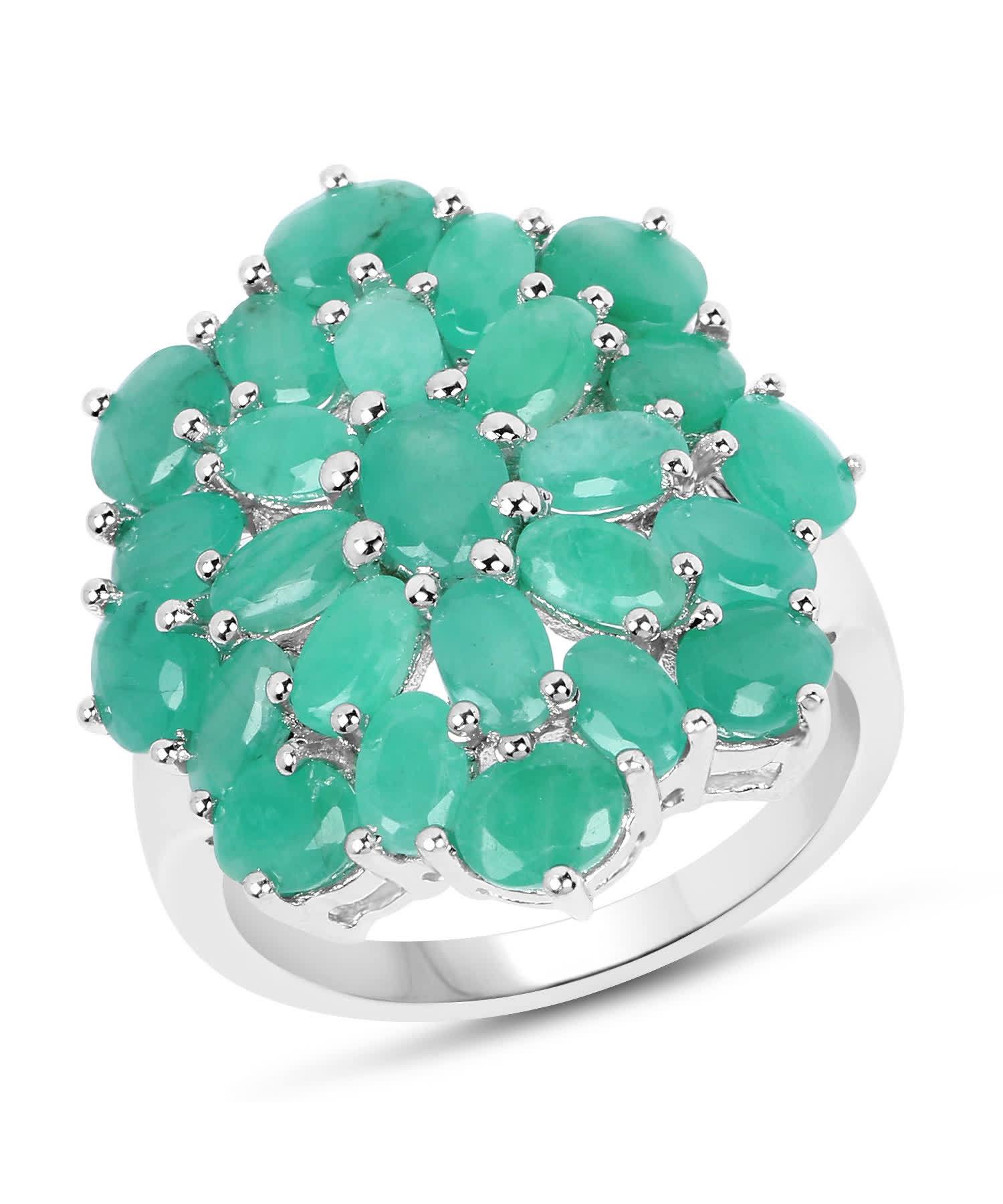 5.70ctw Natural Emerald Rhodium Plated 925 Sterling Silver Cocktail Ring View 1