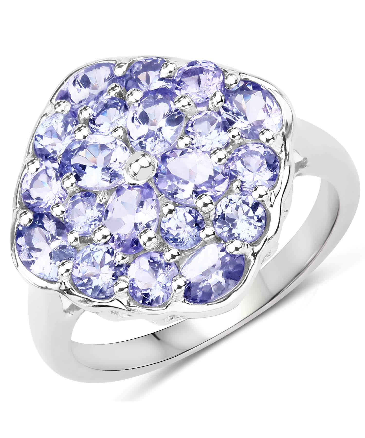 2.44ctw Natural Tanzanite Rhodium Plated 925 Sterling Silver Cluster Cocktail Ring View 1