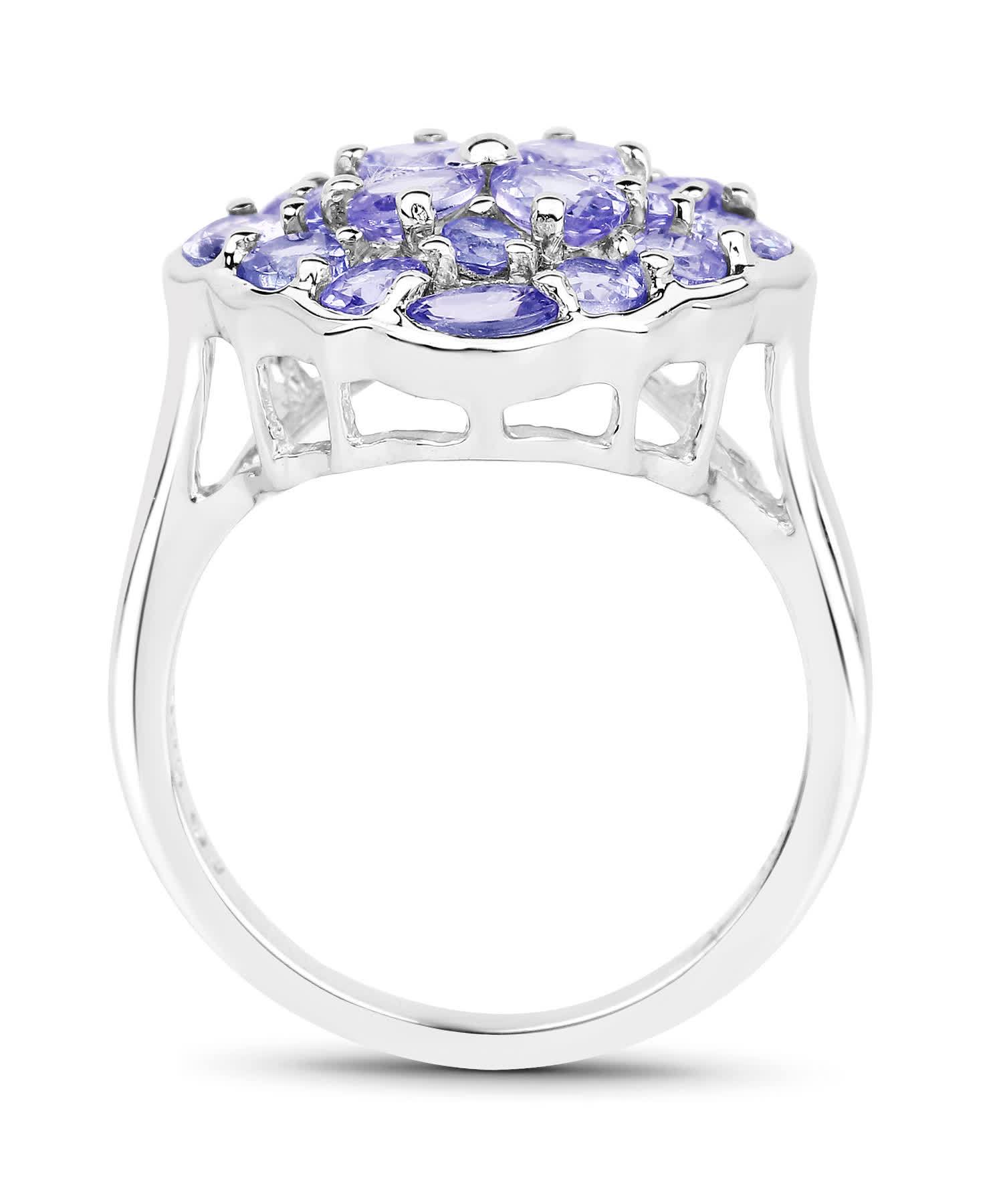 2.44ctw Natural Tanzanite Rhodium Plated 925 Sterling Silver Cluster Cocktail Ring View 2