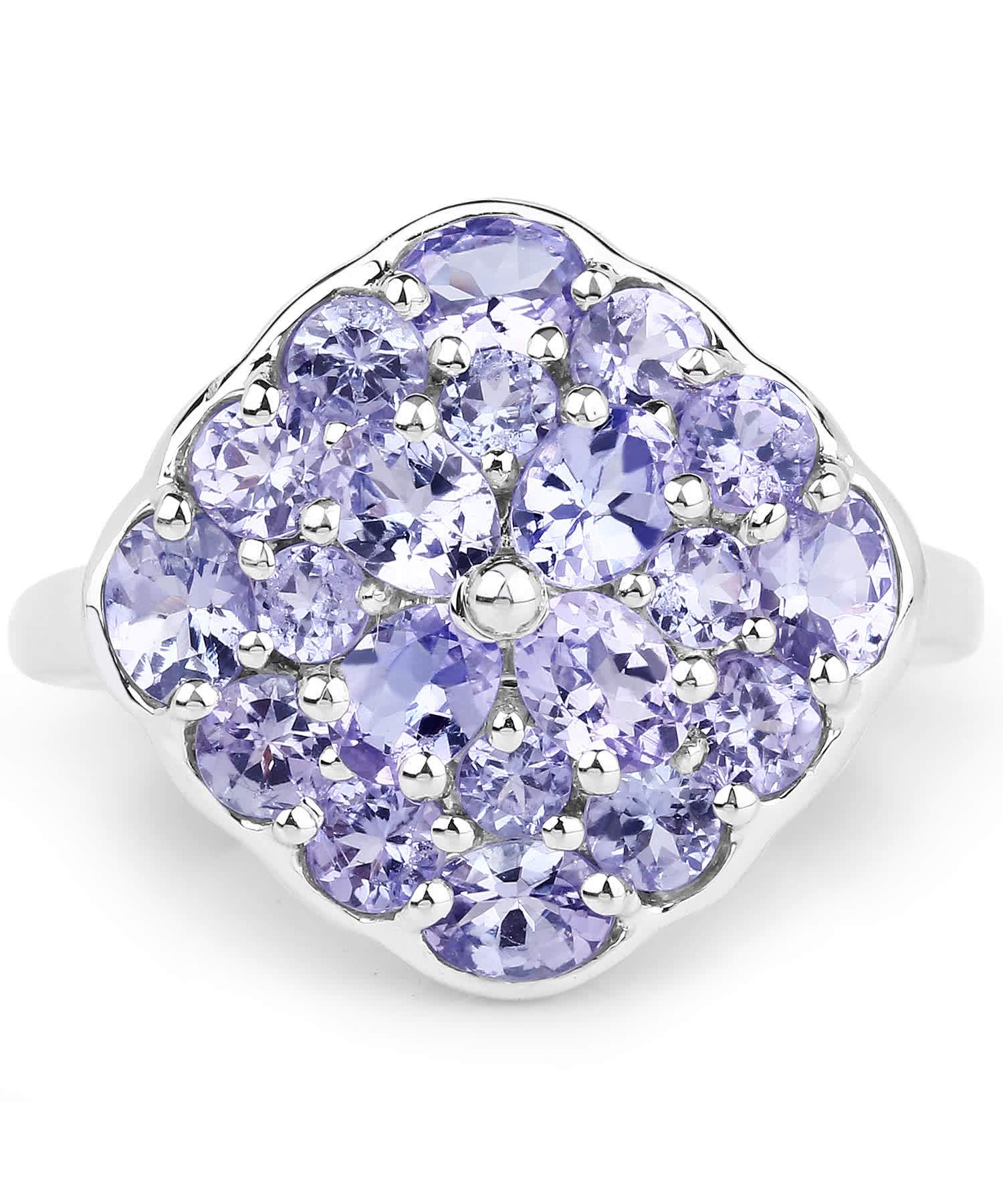 2.44ctw Natural Tanzanite Rhodium Plated 925 Sterling Silver Cluster Cocktail Ring View 3