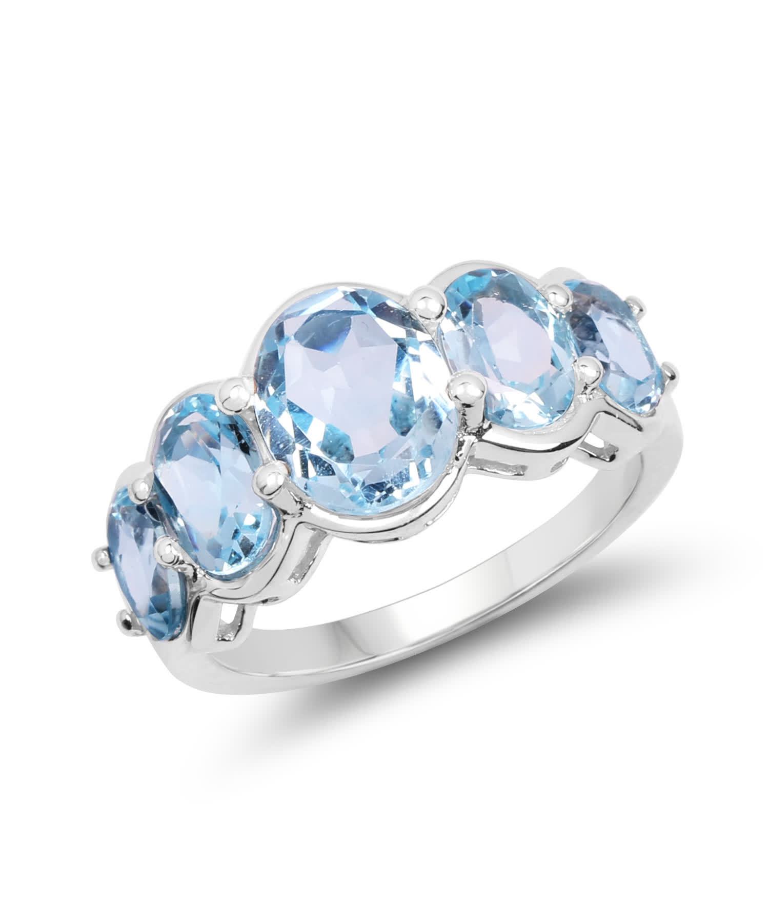 5.42ctw Natural Sky Blue Topaz Rhodium Plated 925 Sterling Silver Right Hand Ring View 1