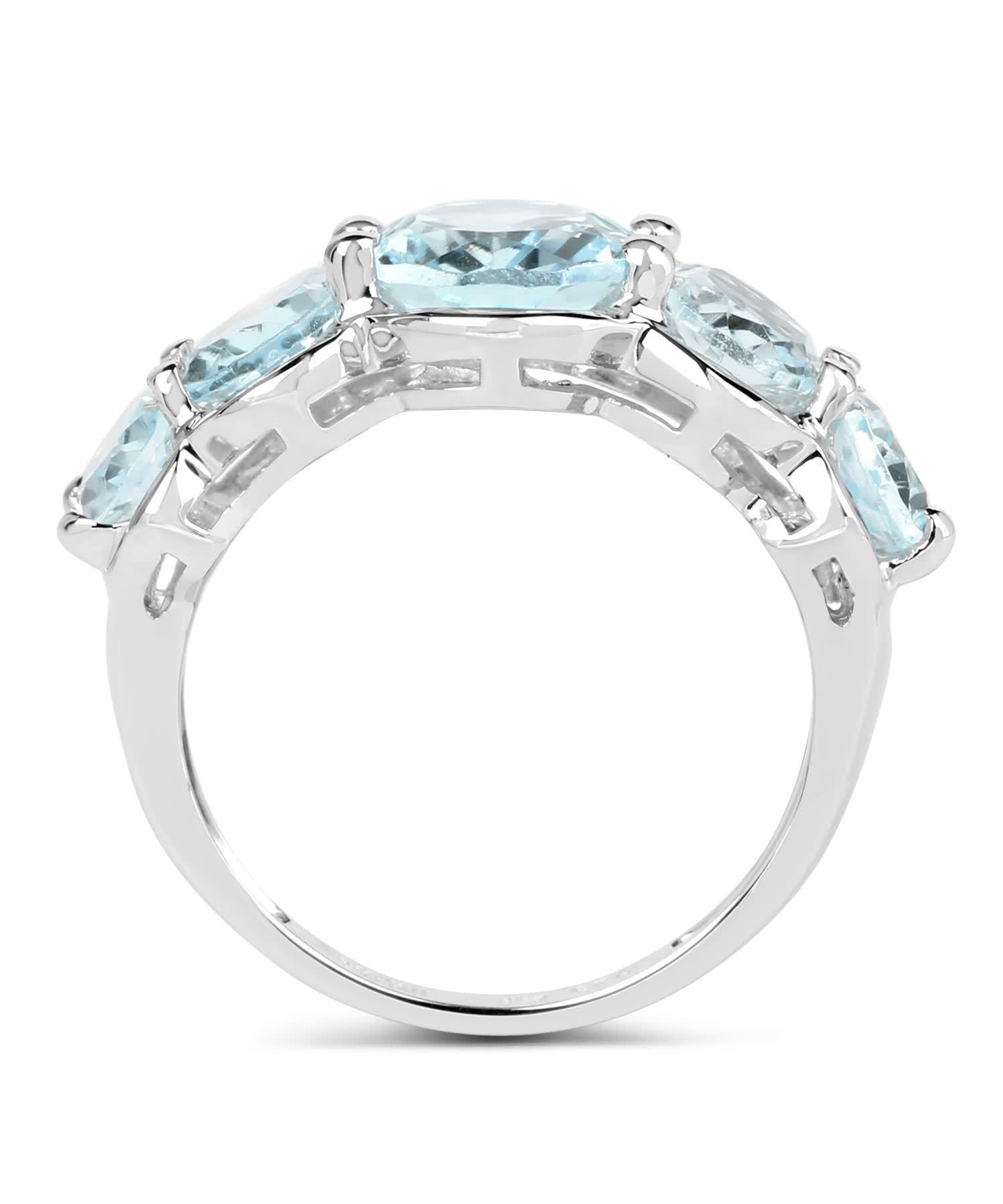 5.42ctw Natural Sky Blue Topaz Rhodium Plated 925 Sterling Silver Right Hand Ring View 2