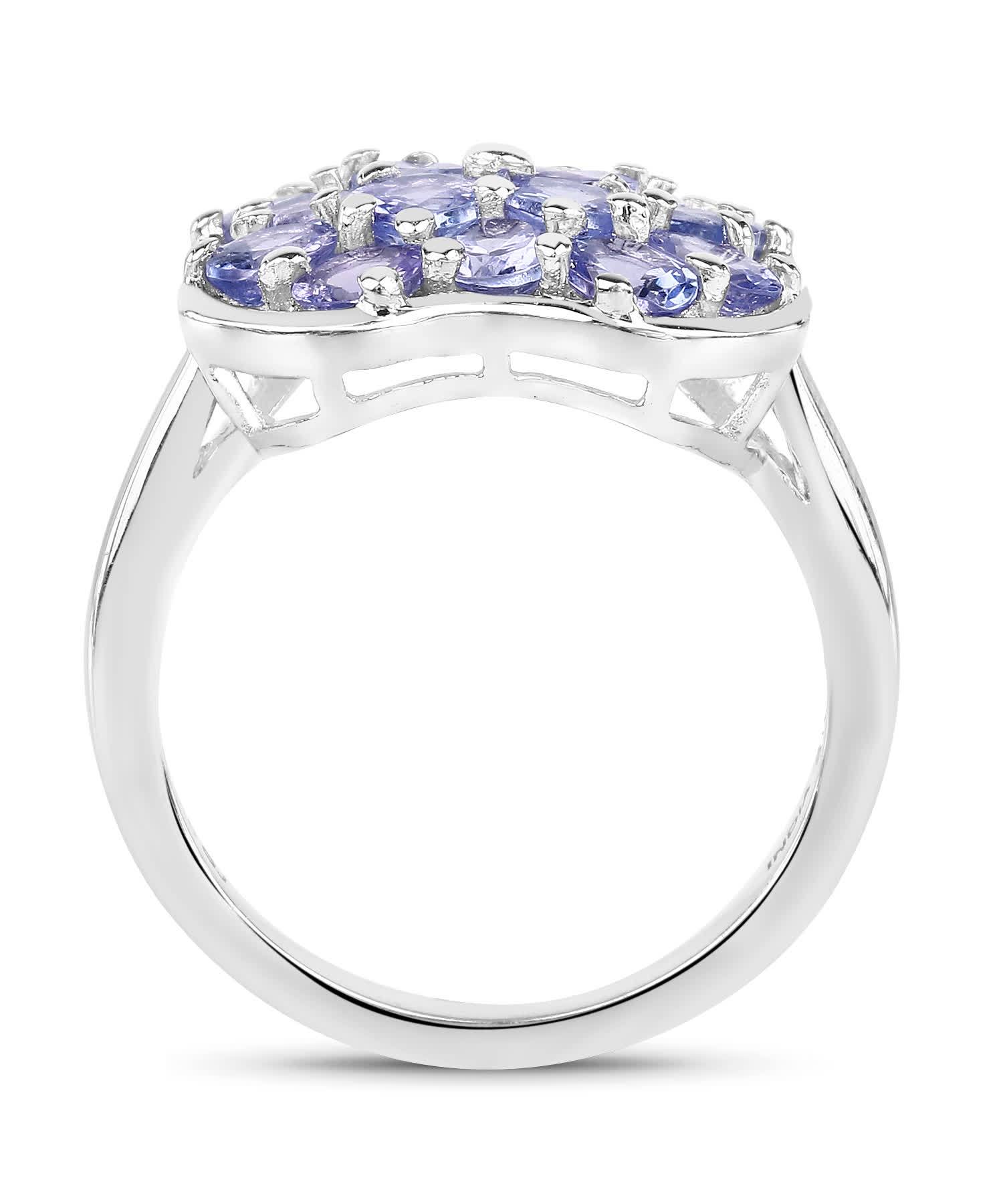 2.72ctw Natural Tanzanite Rhodium Plated 925 Sterling Silver Cluster Cocktail Ring View 2