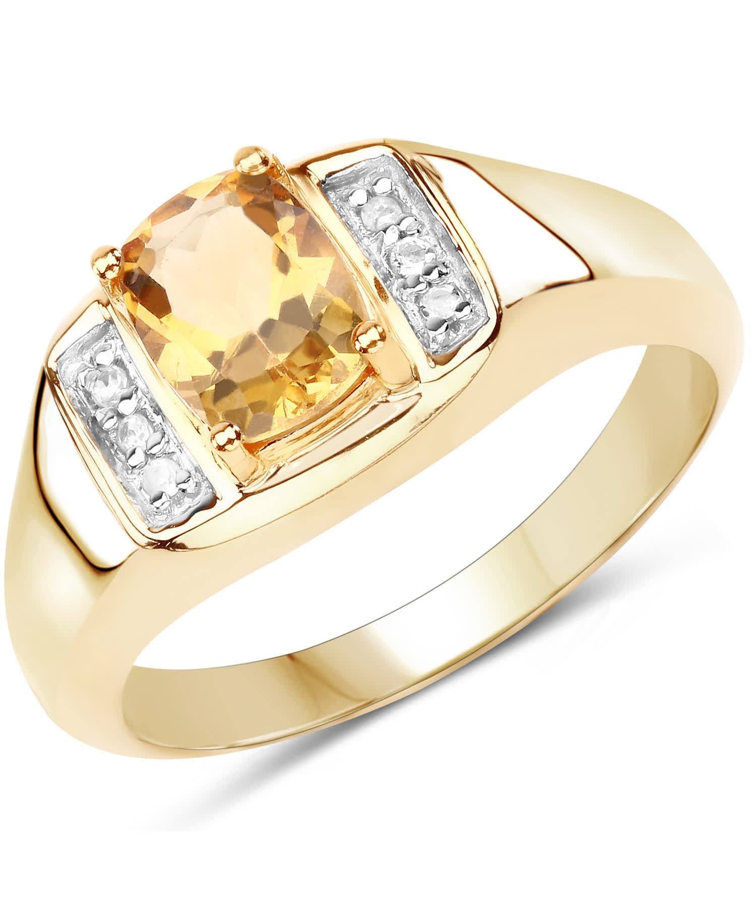 1.36ctw Natural Honey Citrine and Topaz 14k Gold Plated 925 Sterling Silver Ring View 1