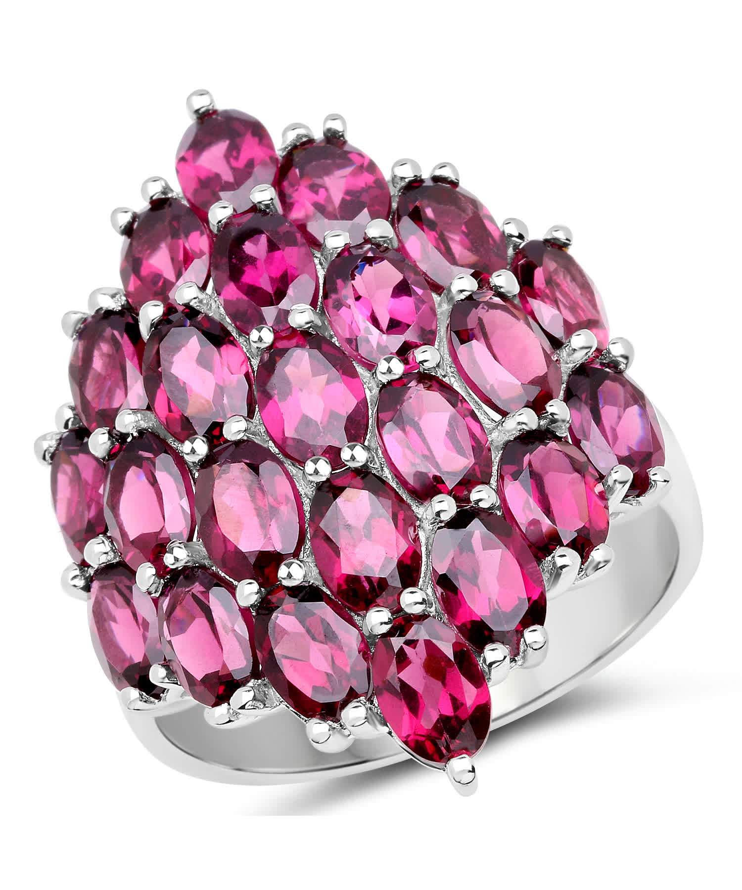 11.50ctw Natural Rhodolite Garnet Rhodium Plated 925 Sterling Silver Cluster Cocktail Ring View 1