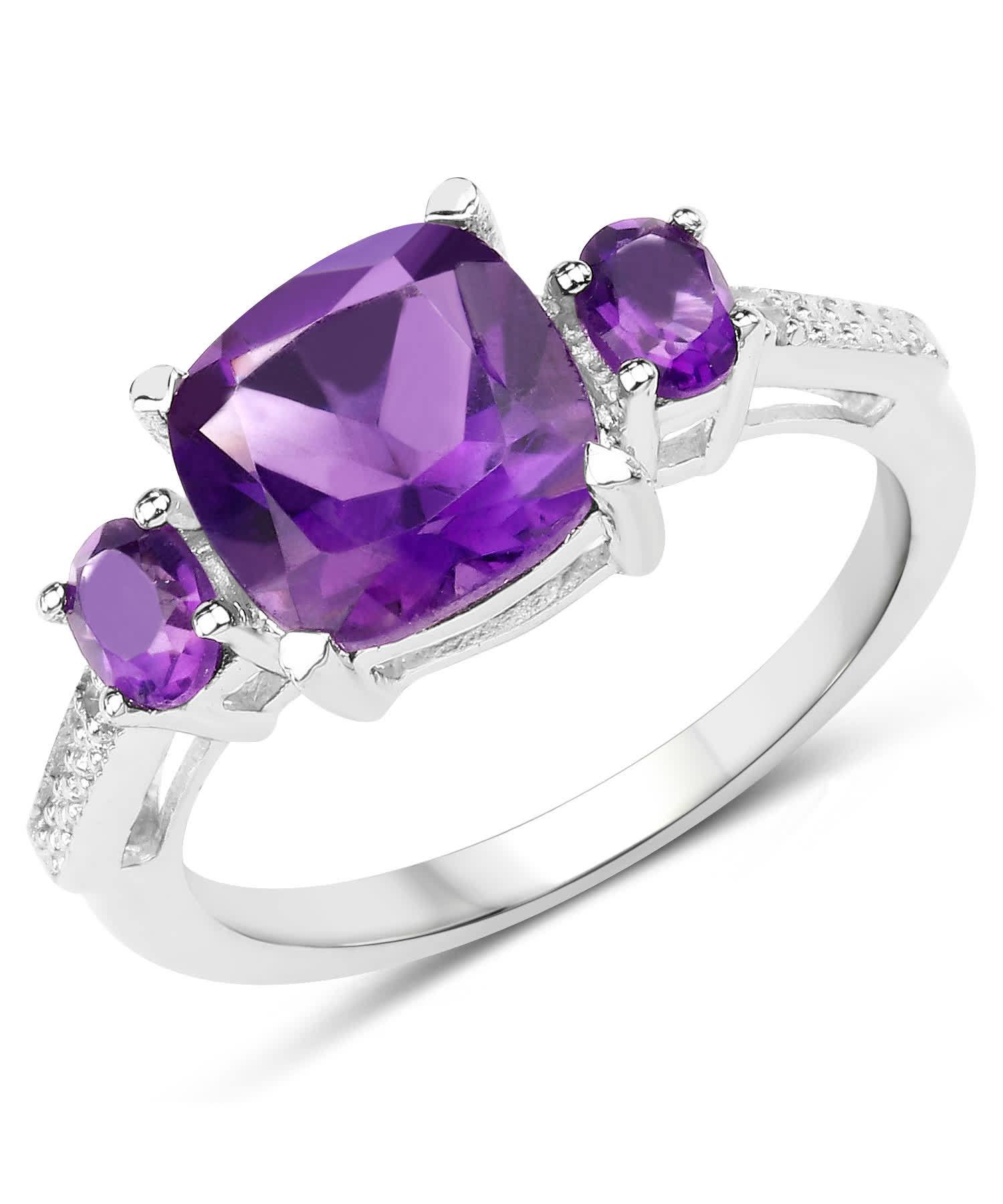 2.38ctw Natural Amethyst and Topaz Rhodium Plated 925 Sterling Silver Three-Stone Ring View 1