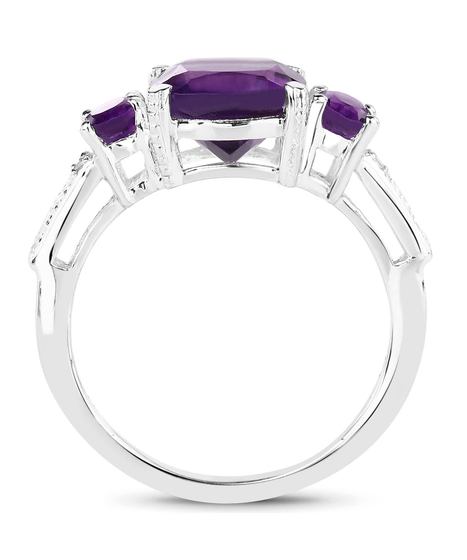 2.38ctw Natural Amethyst and Topaz Rhodium Plated 925 Sterling Silver Three-Stone Ring View 2