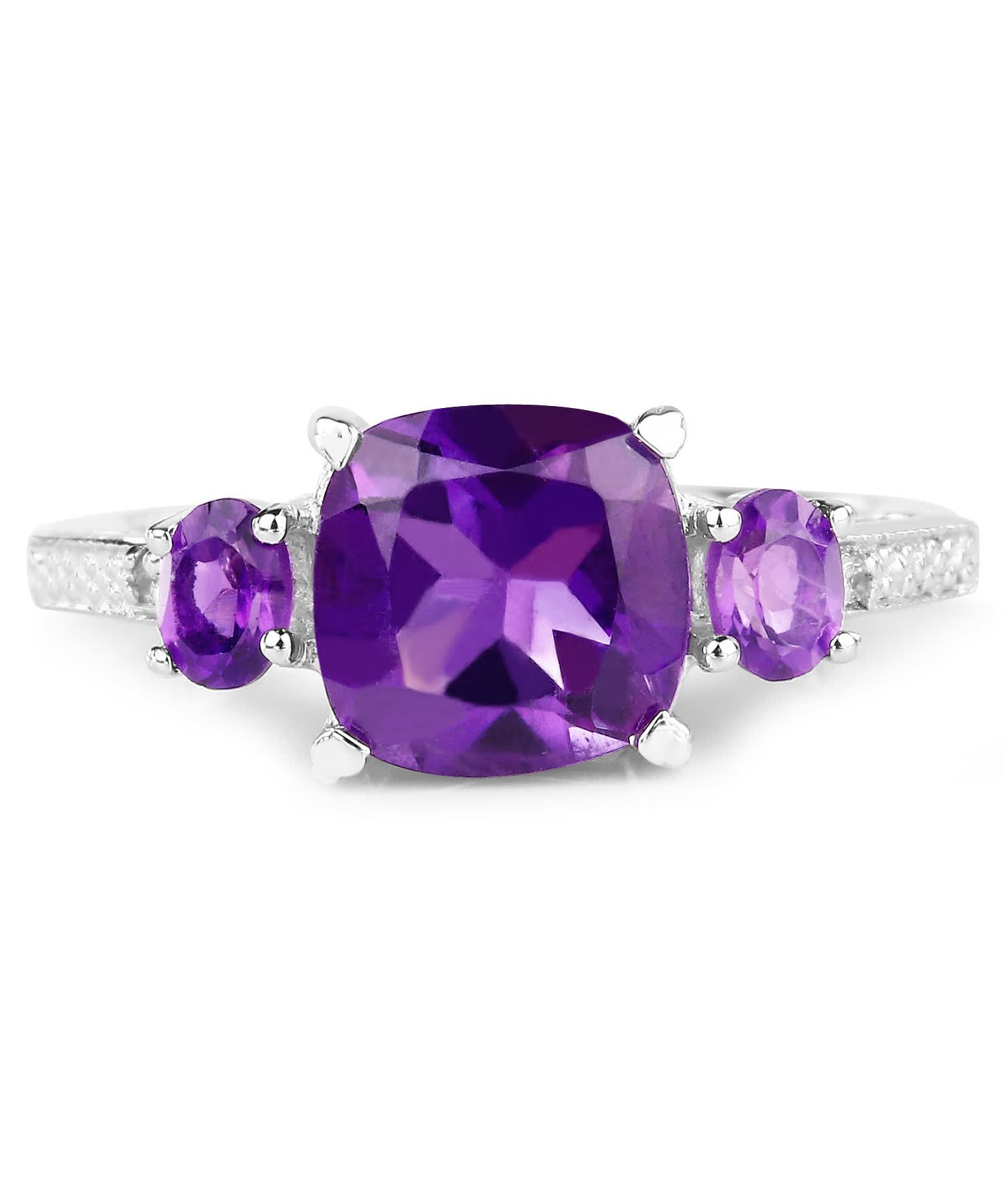 2.38ctw Natural Amethyst and Topaz Rhodium Plated 925 Sterling Silver Three-Stone Ring View 3