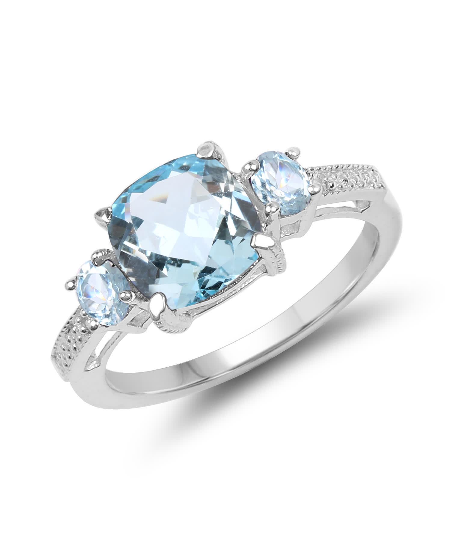 2.91ctw Natural Sky Blue Topaz Rhodium Plated 925 Sterling Silver Three-Stone Ring View 1