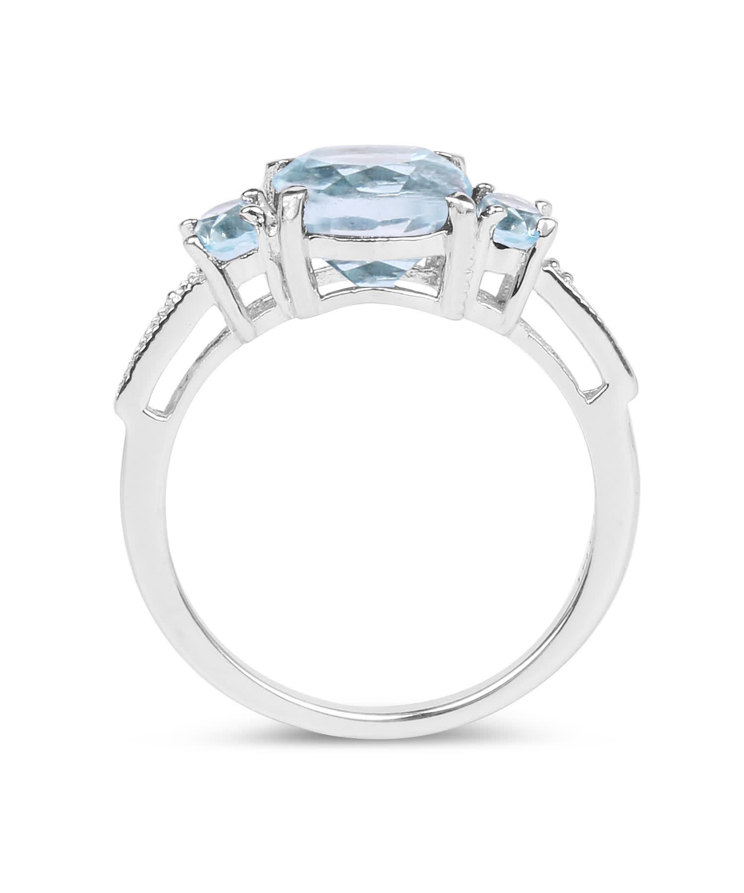 2.91ctw Natural Sky Blue Topaz Rhodium Plated 925 Sterling Silver Three-Stone Ring View 2