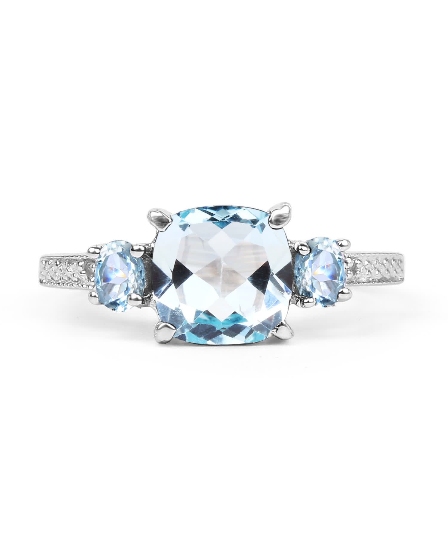2.91ctw Natural Sky Blue Topaz Rhodium Plated 925 Sterling Silver Three-Stone Ring View 3