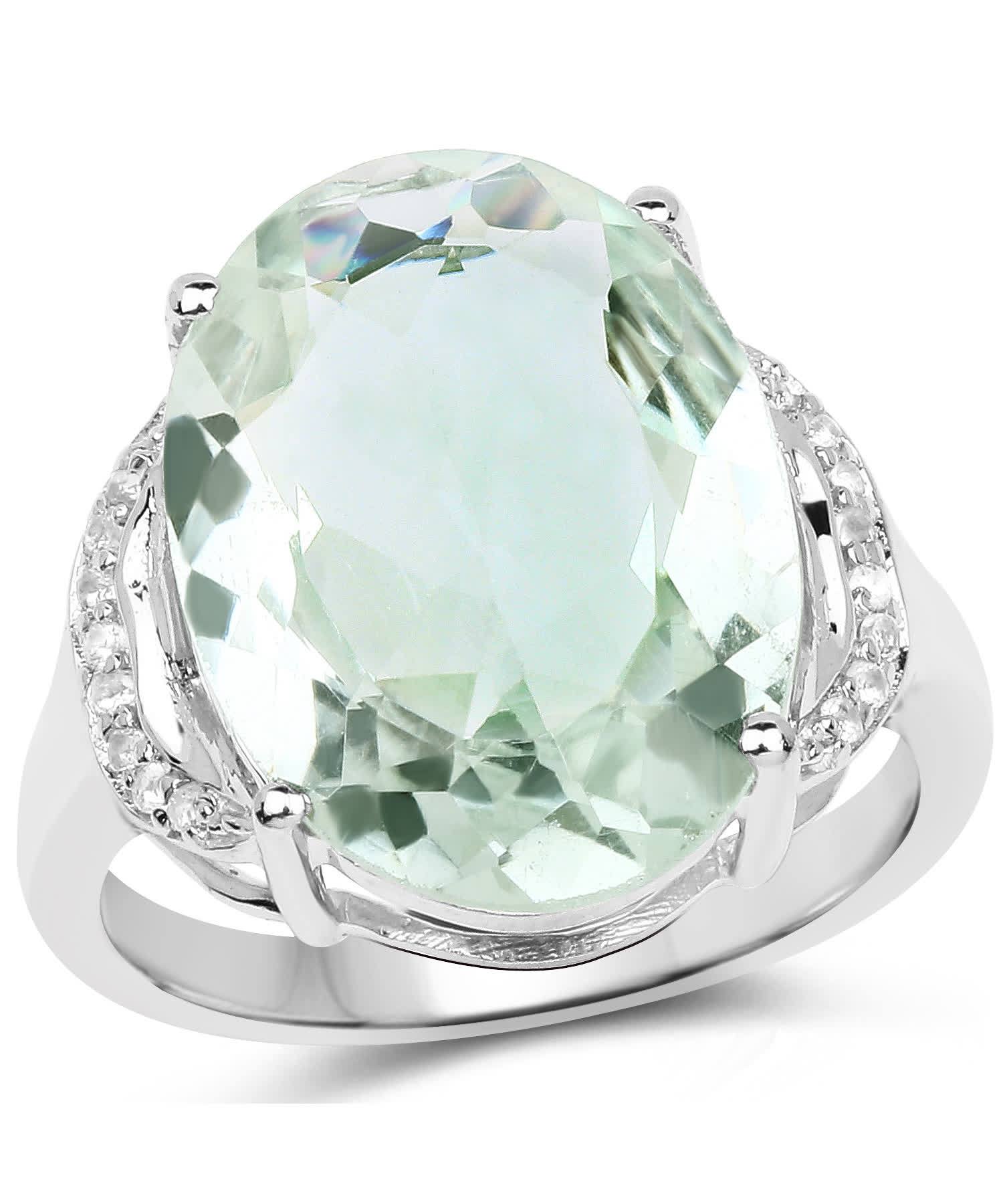 7.98ctw Natural Green Amethyst and Topaz Rhodium Plated 925 Sterling Silver Cocktail Ring View 1