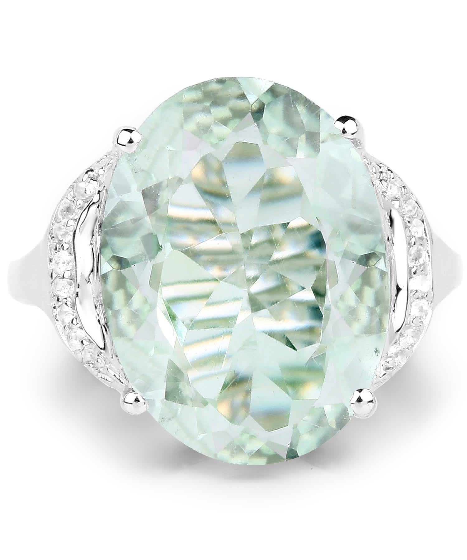 7.98ctw Natural Green Amethyst and Topaz Rhodium Plated 925 Sterling Silver Cocktail Ring View 3