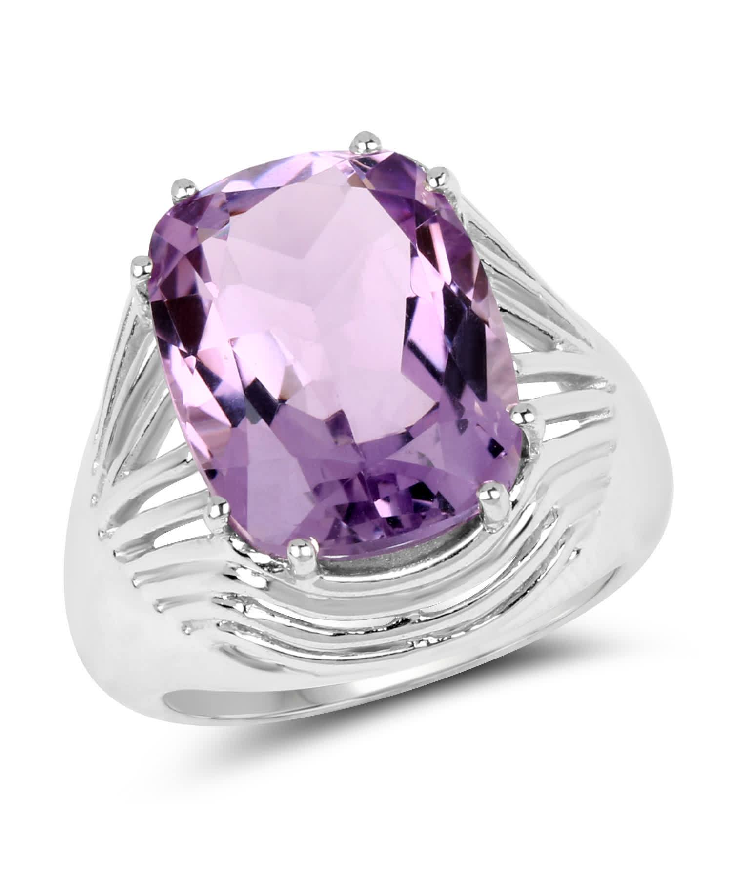 10.02ctw Natural Amethyst Rhodium Plated 925 Sterling Silver Cocktail Ring View 1