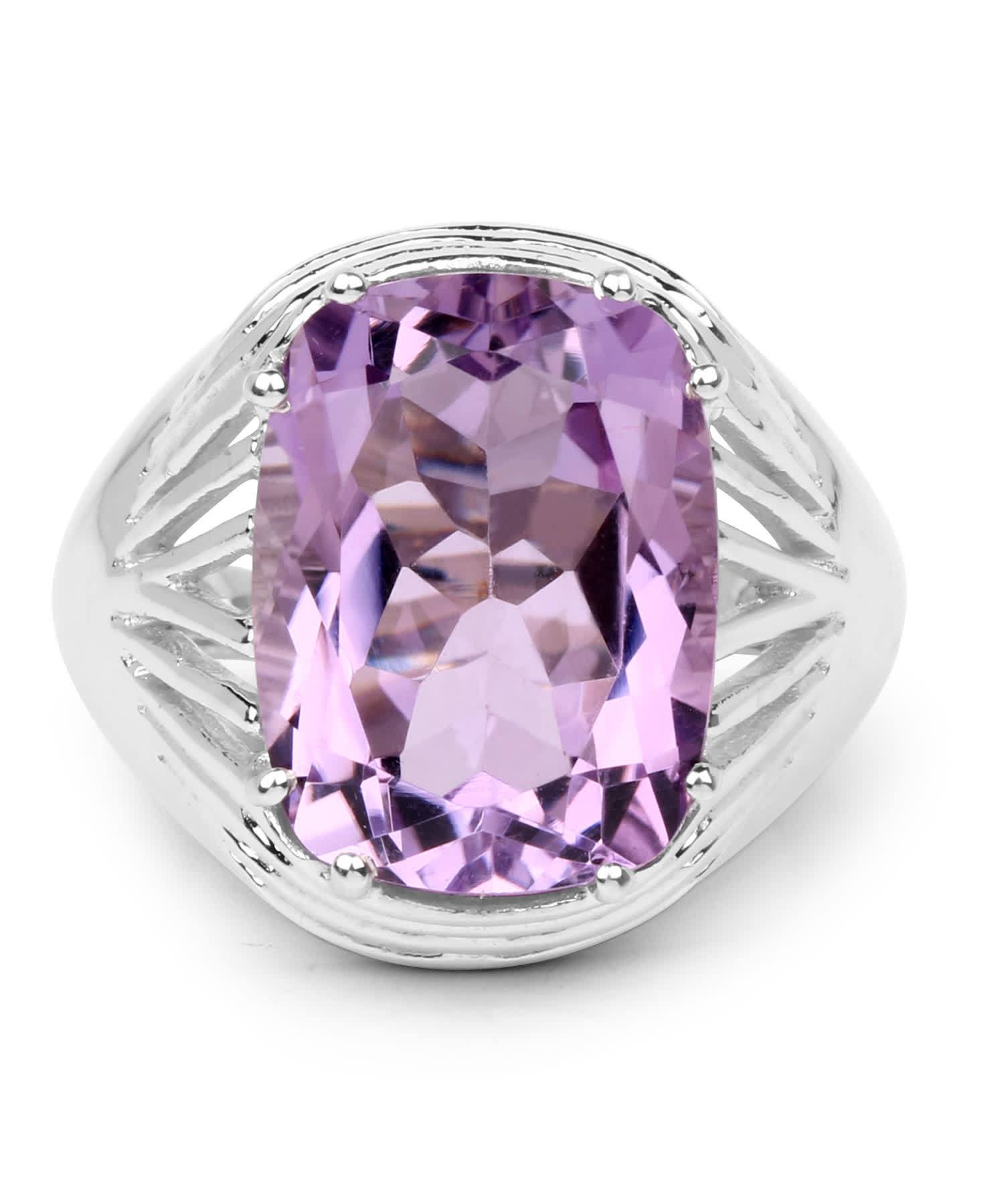 10.02ctw Natural Amethyst Rhodium Plated 925 Sterling Silver Cocktail Ring View 3