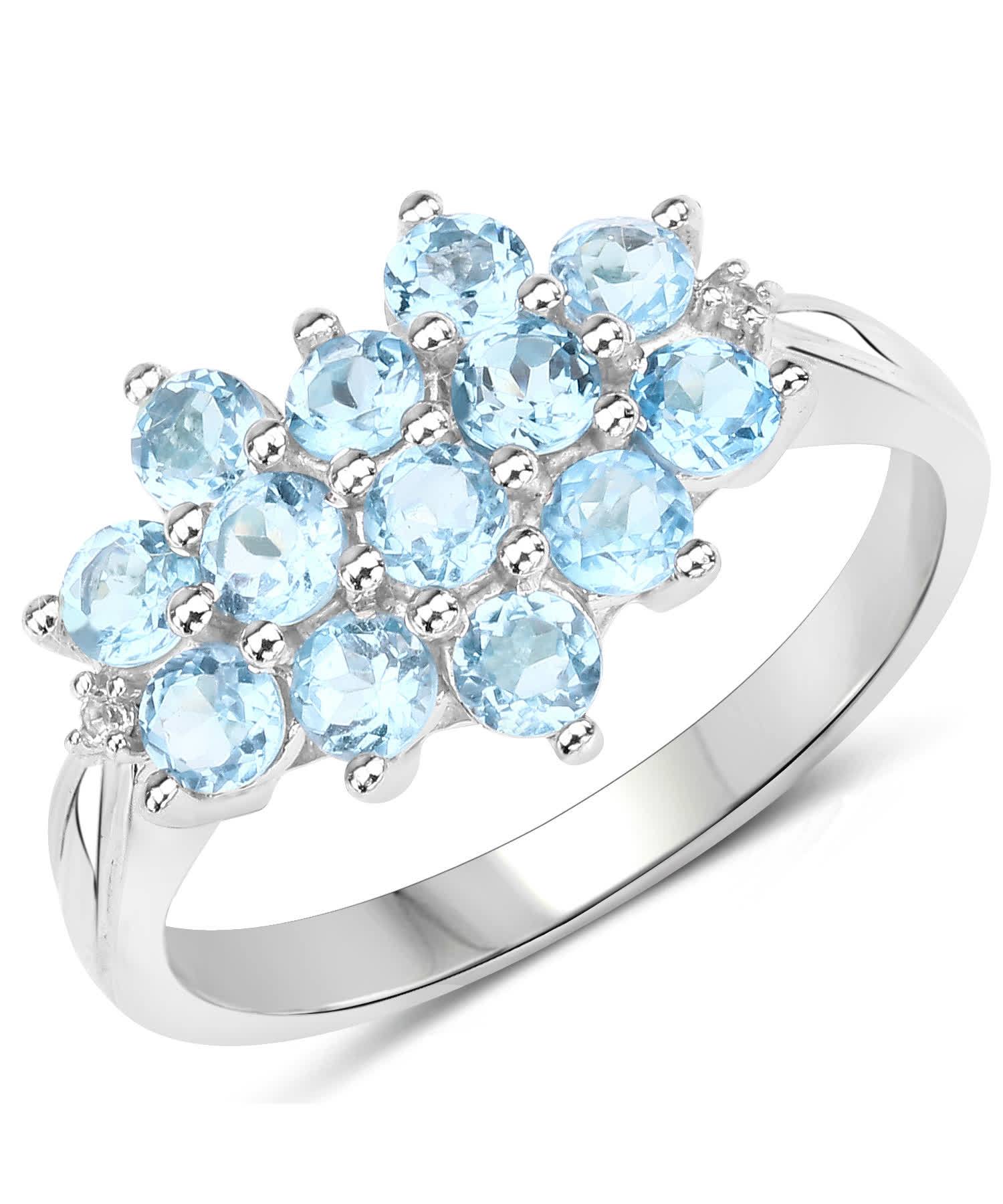 1.32ctw Natural Swiss Blue Topaz Rhodium Plated 925 Sterling Silver Cluster Ring View 1