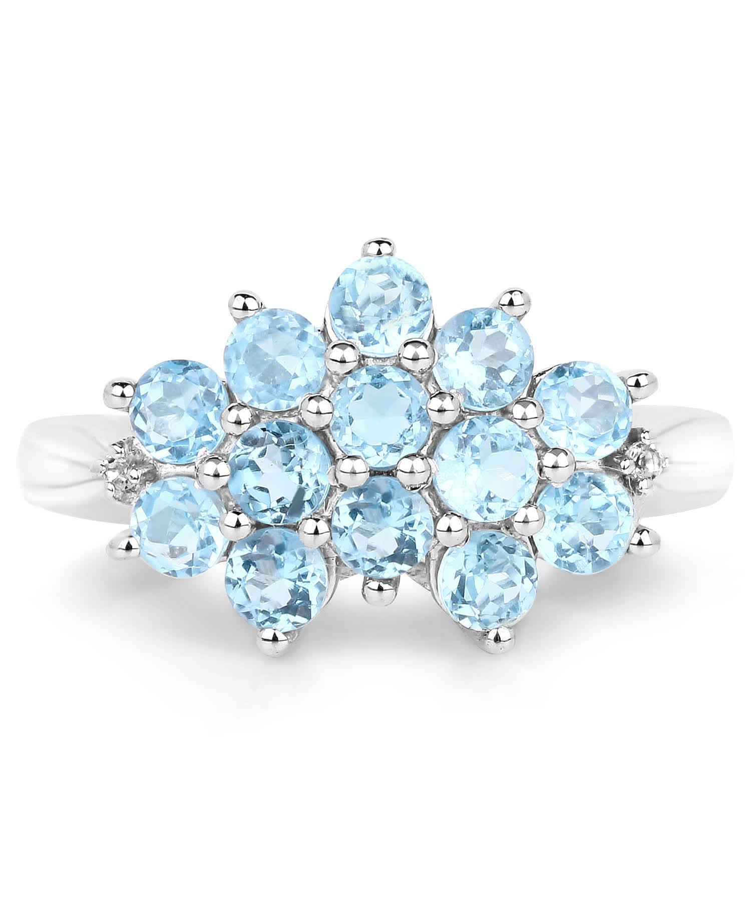 1.32ctw Natural Swiss Blue Topaz Rhodium Plated 925 Sterling Silver Cluster Ring View 3