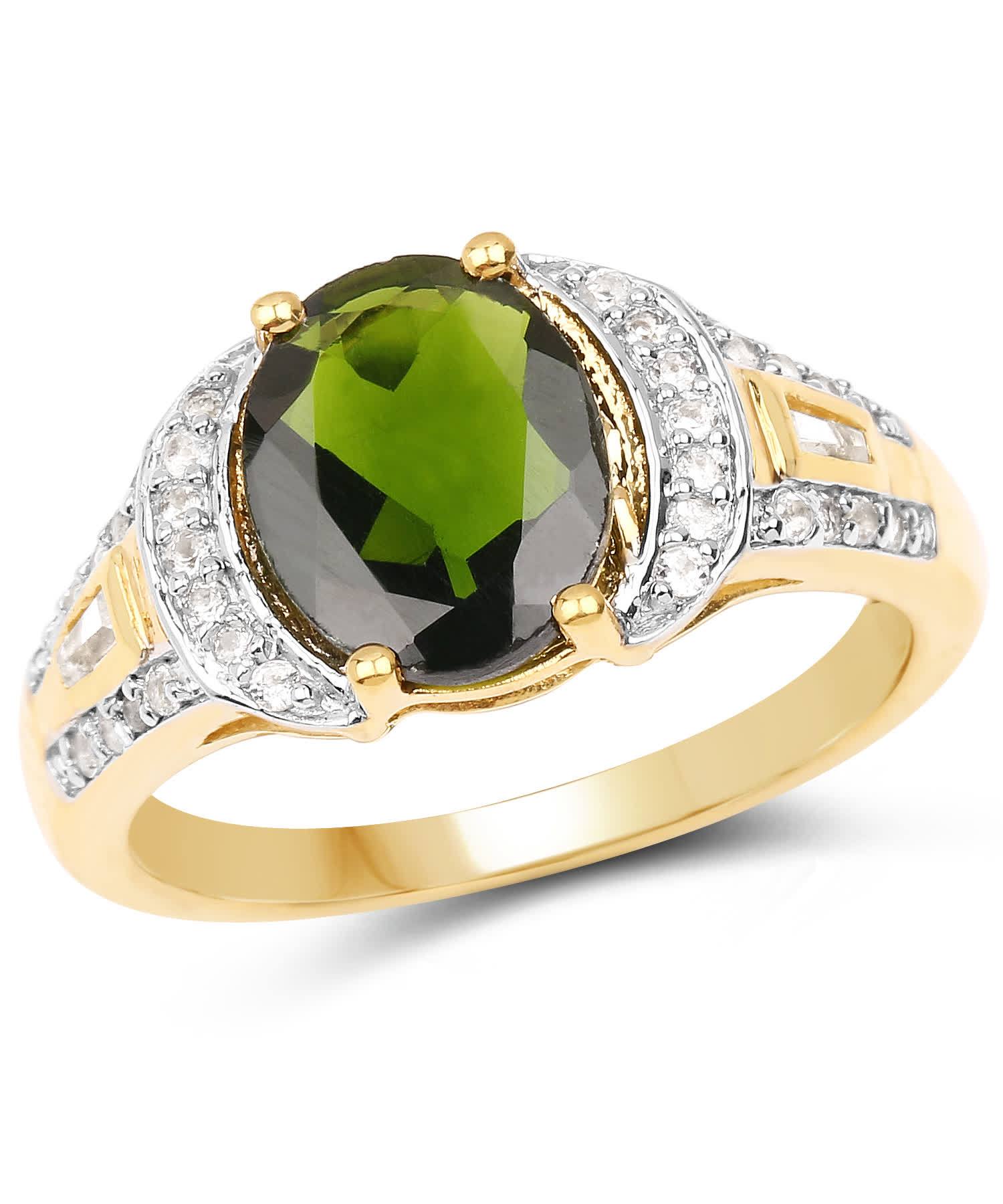 2.79ctw Natural Forest Green Chrome Diopside and Topaz 18k Gold Plated 925 Sterling Silver Ring View 1