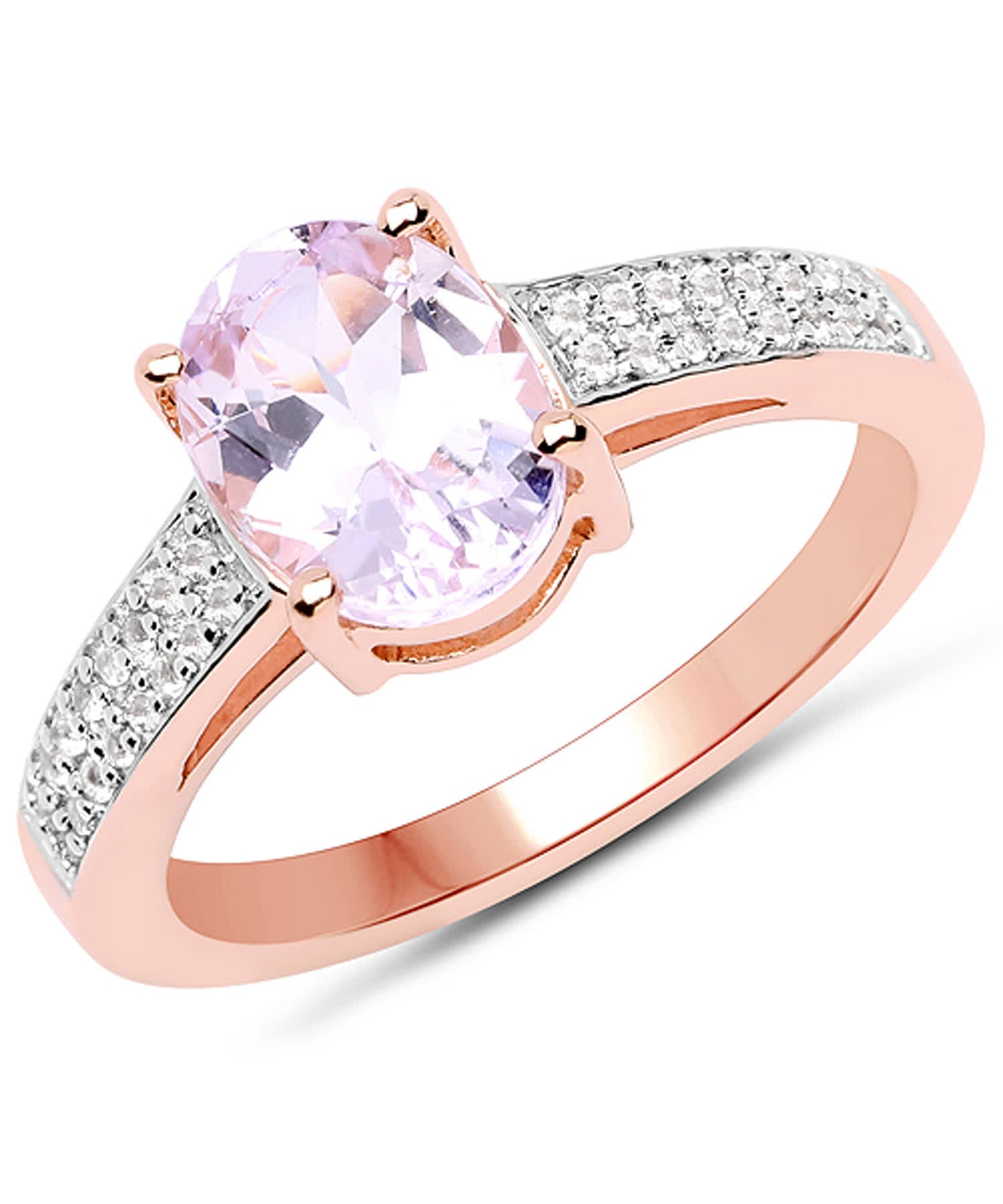 2.91 ctw Natural Pink Kunzite and Zircon 14k Gold Plated 925 Sterling Silver Ring View 1