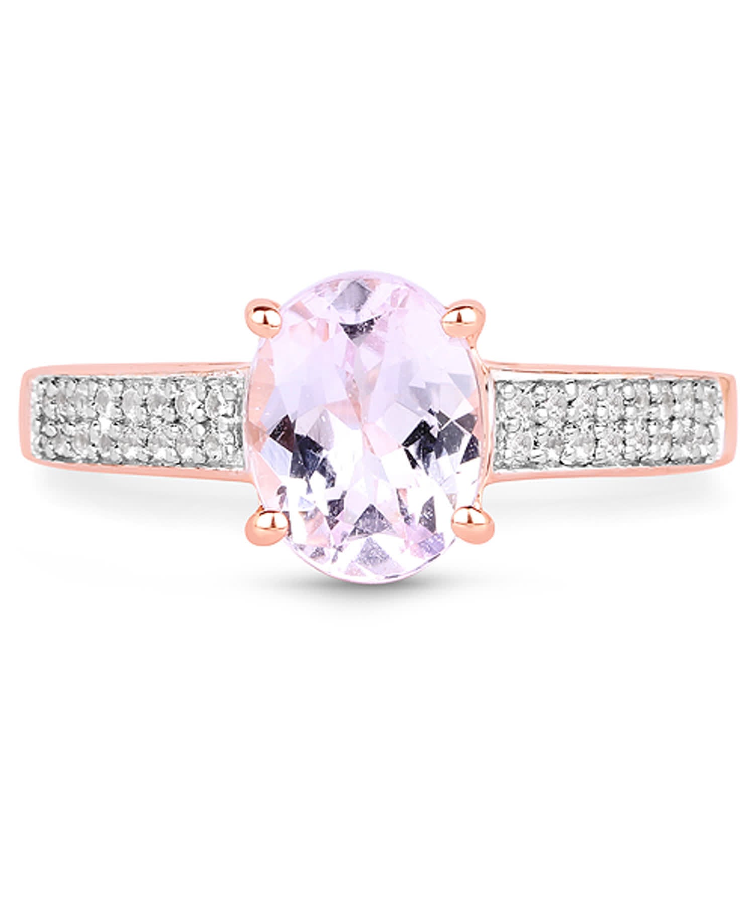 2.91 ctw Natural Pink Kunzite and Zircon 14k Gold Plated 925 Sterling Silver Ring View 2