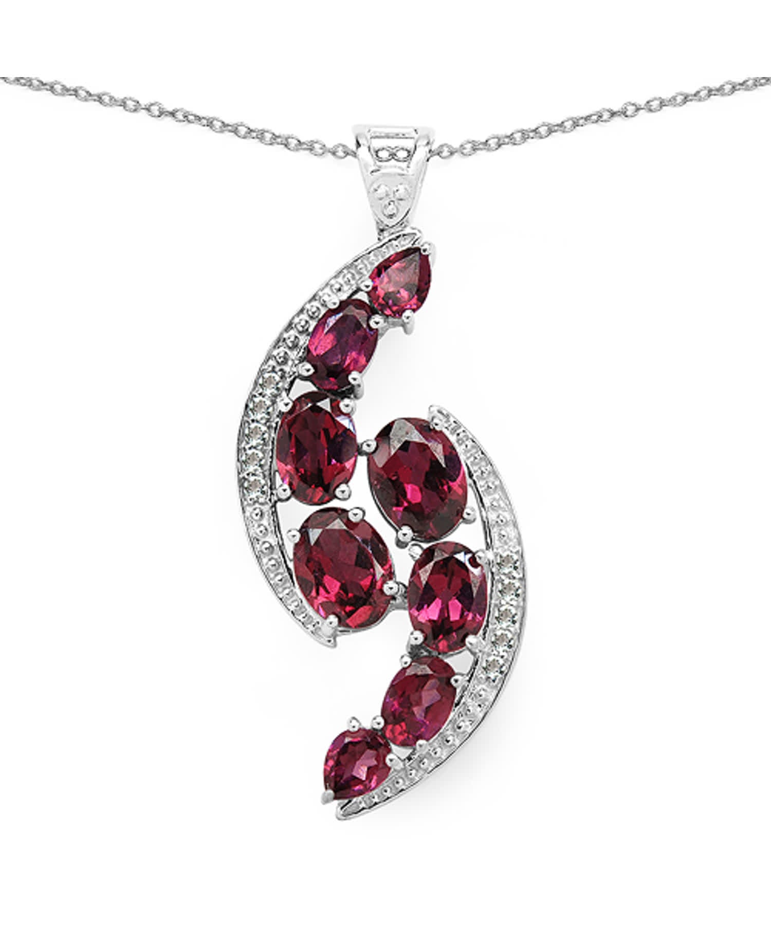7.09 ctw Natural Pomegranate Rhodolite Garnet Rhodium Plated 925 Sterling Silver Pendant With Chain View 1