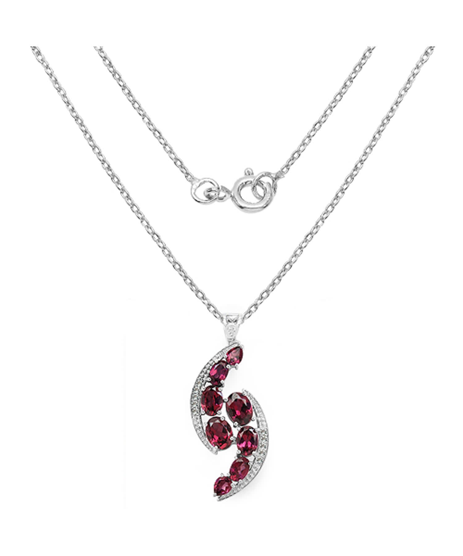 7.09 ctw Natural Pomegranate Rhodolite Garnet Rhodium Plated 925 Sterling Silver Pendant With Chain View 2