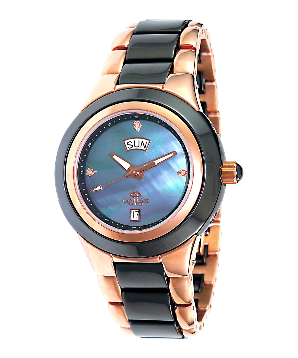Oniss Model On435-Lrg/Bk Watch With Diamond - Swiss Quartz Movement View 1