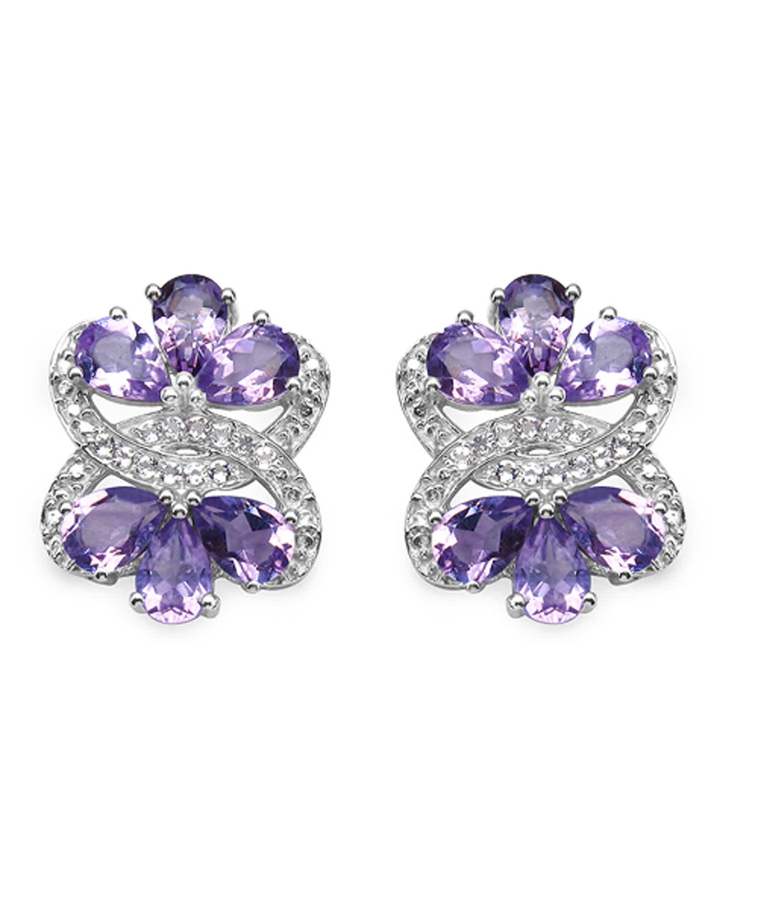 8.52 ctw Natural Amethyst and White Topaz Rhodium Plated 925 Sterling Silver Earrings View 1