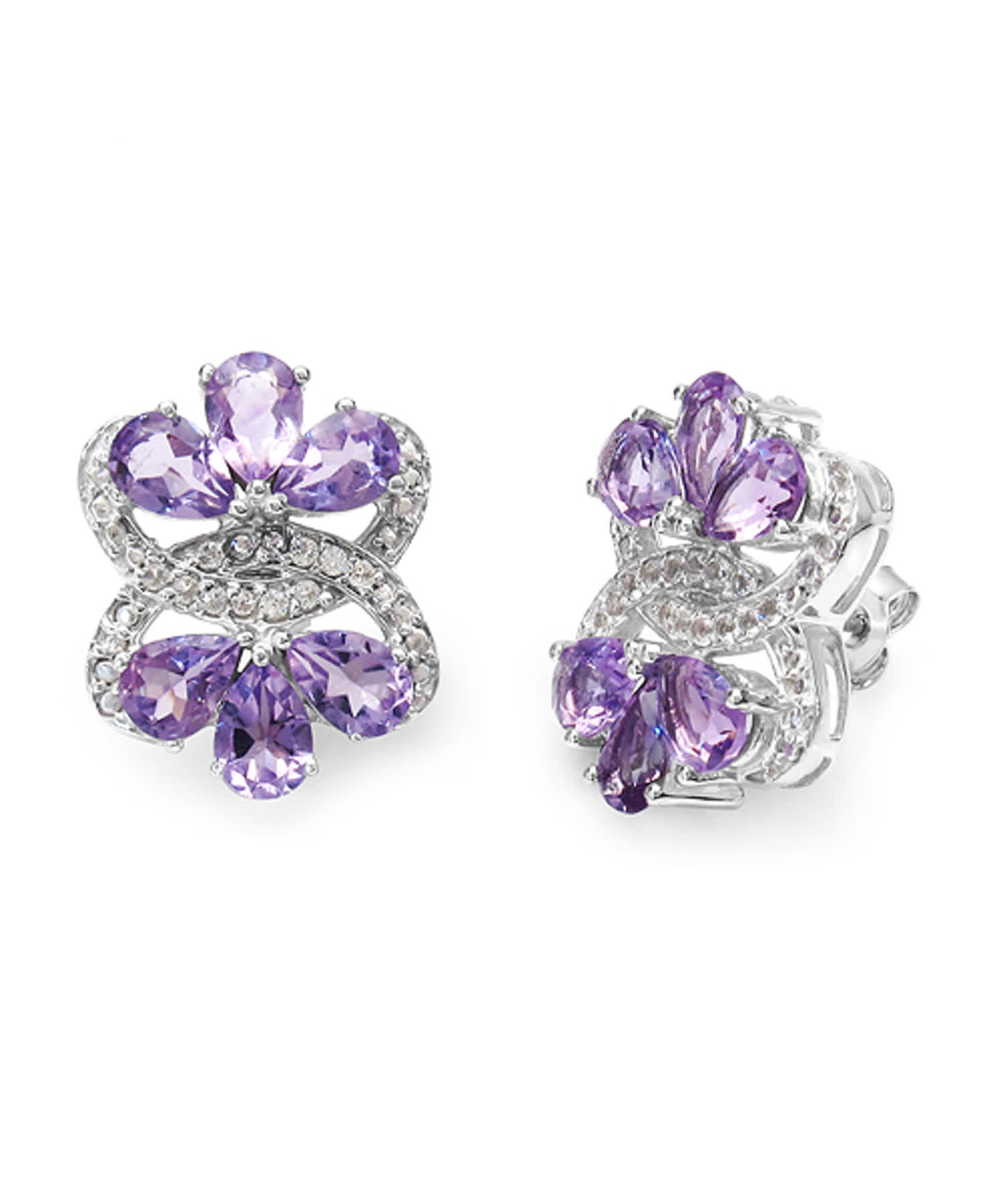 8.52 ctw Natural Amethyst and White Topaz Rhodium Plated 925 Sterling Silver Earrings View 2