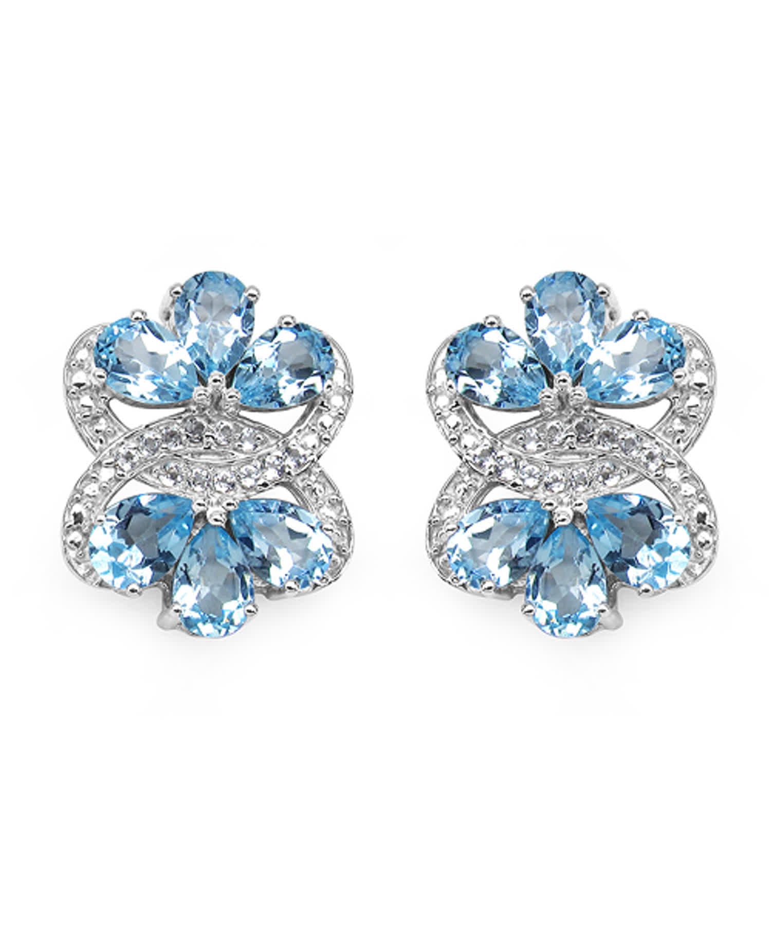 10.26 ctw Natural Sky Blue and White Topaz Rhodium Plated 925 Sterling Silver Earrings View 1