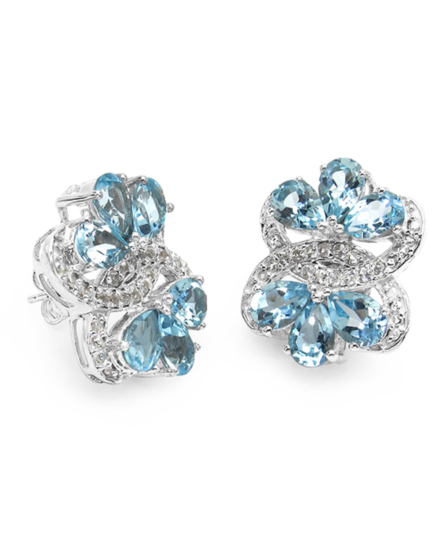10.26 ctw Natural Sky Blue and White Topaz Rhodium Plated 925 Sterling Silver Earrings View 2