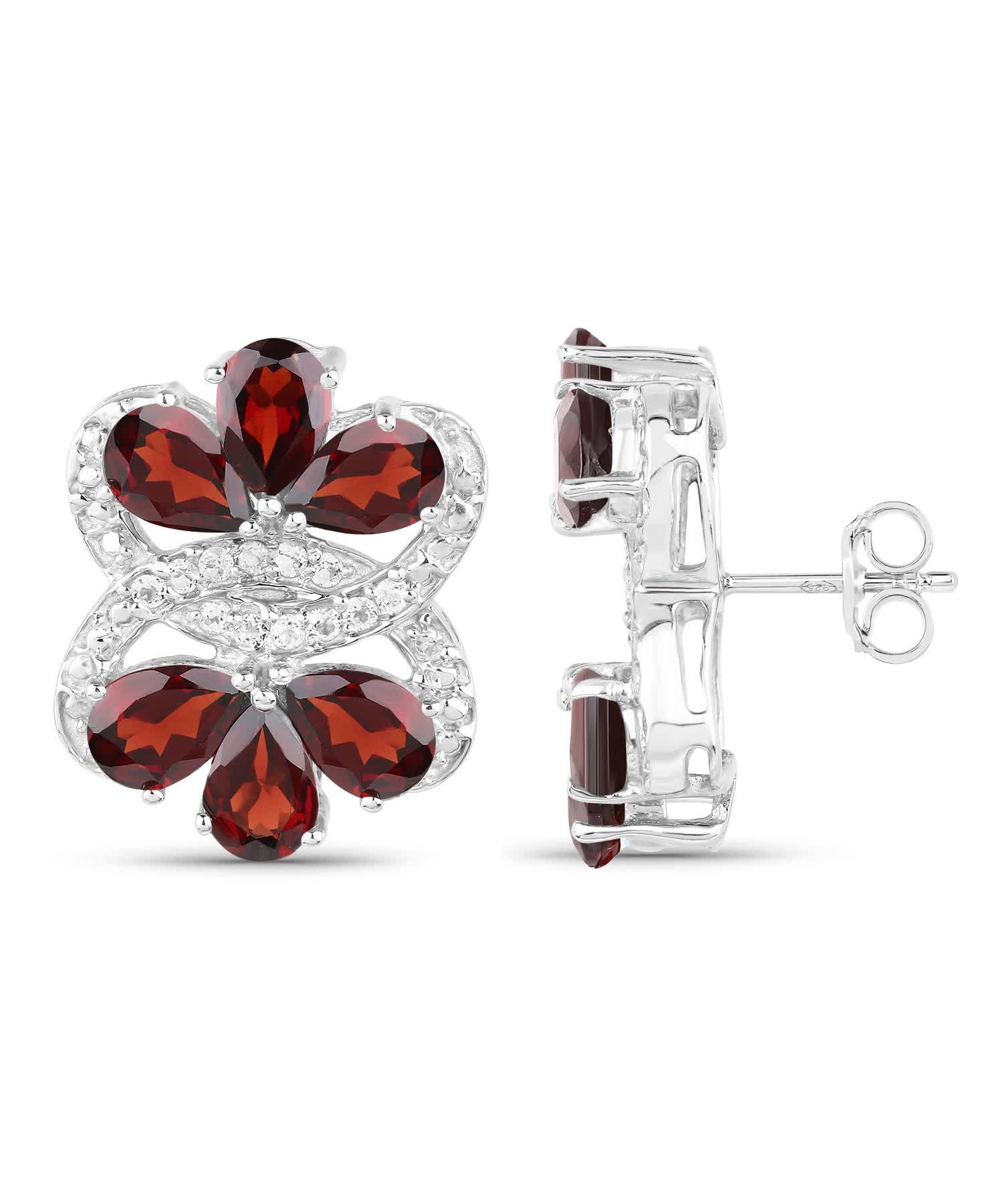 10.38ctw Natural Garnet and White Topaz Rhodium Plated 925 Sterling Silver Fashion Earrings View 2
